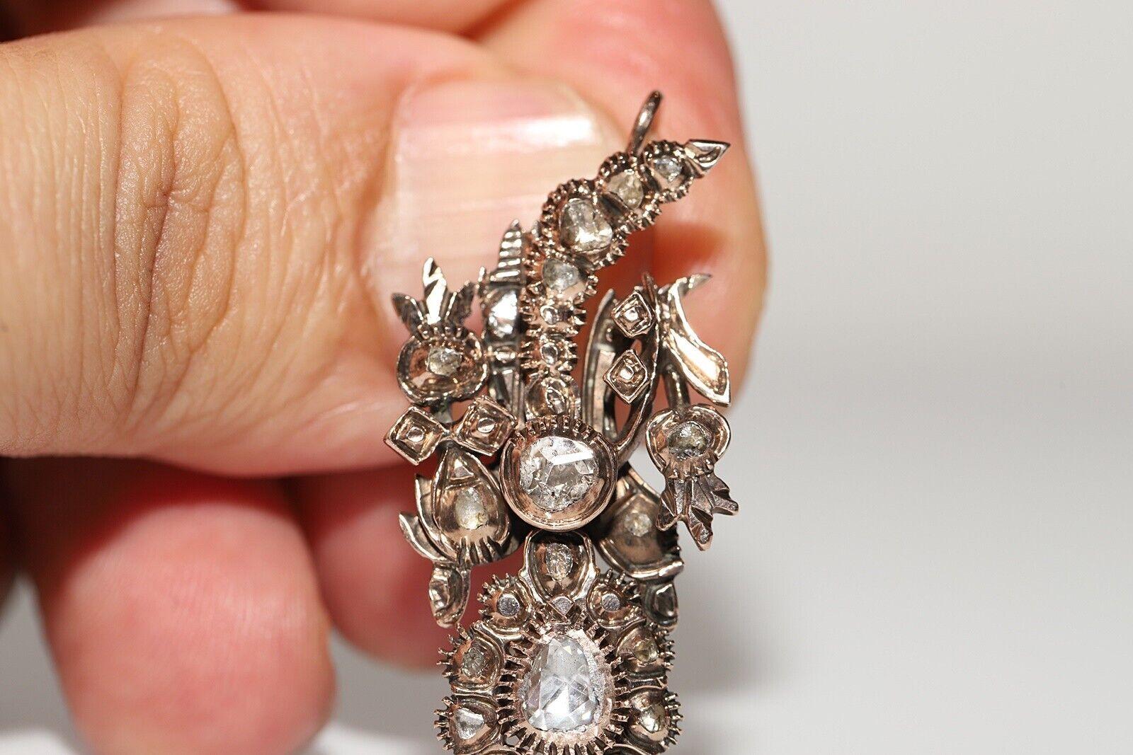 Antiker Ottomane 8k Gold Natürlicher Rosenschliff Diamant Dekorierter Ohrring, um 1880er Jahre im Angebot 5