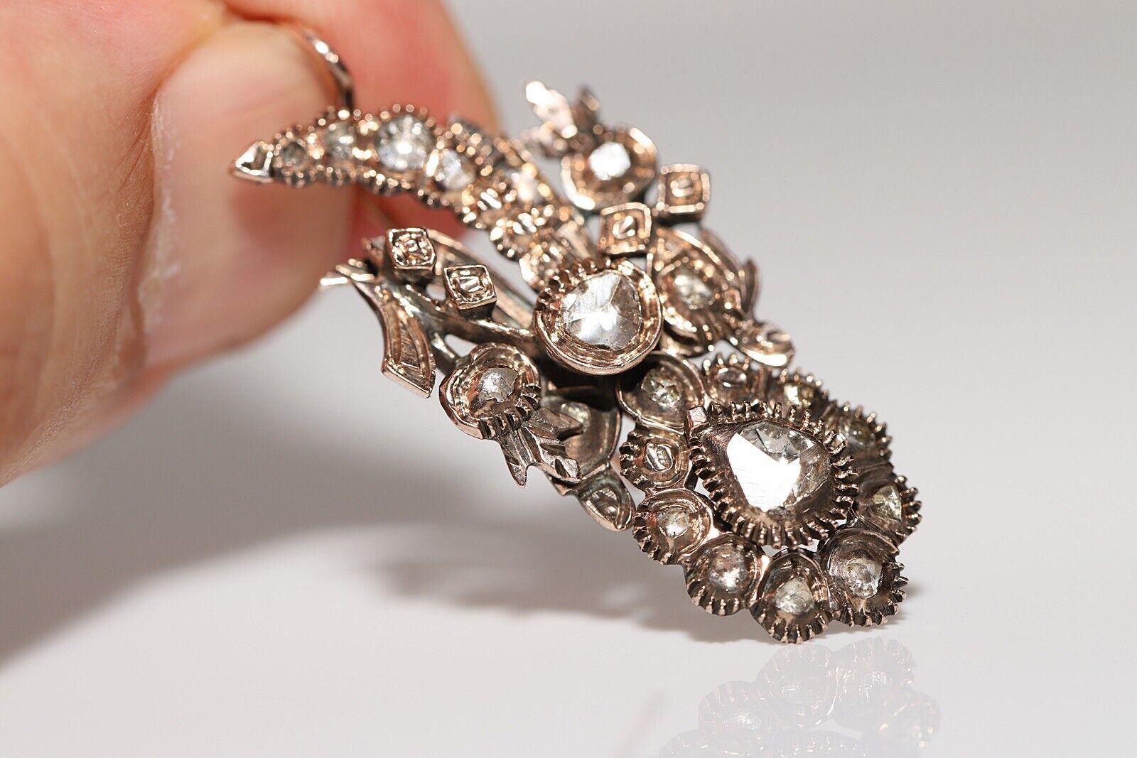 Antiker Ottomane 8k Gold Natürlicher Rosenschliff Diamant Dekorierter Ohrring, um 1880er Jahre im Angebot 9