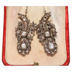 Boucles d'oreilles ottomanes anciennes des années 1880 en or 8 carats décorées de diamants naturels taille rose