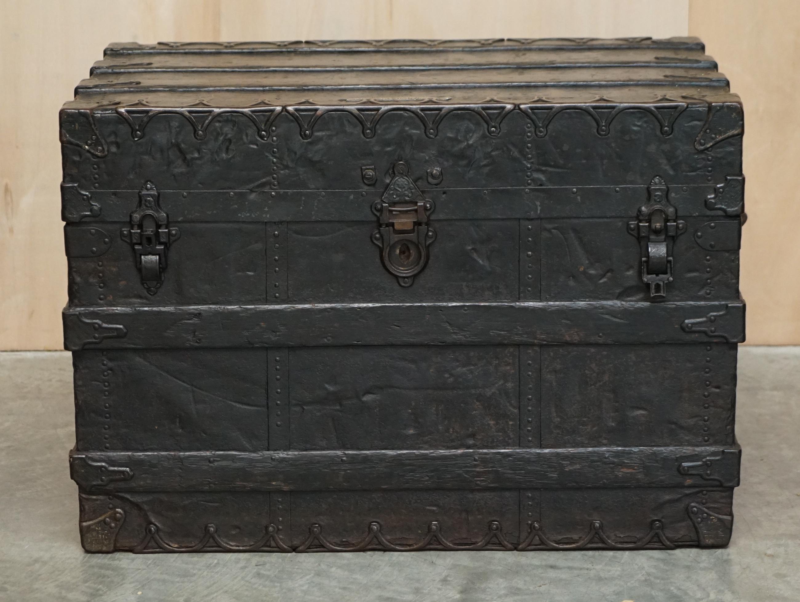 We are delighted to offer for sale this original circa 1889 iron and steel American Steamer travelling trunk made by CA Taylor of Chicago

This is a very well made example of a steamer trunk designed for luxury travel on cruise liner ships. This