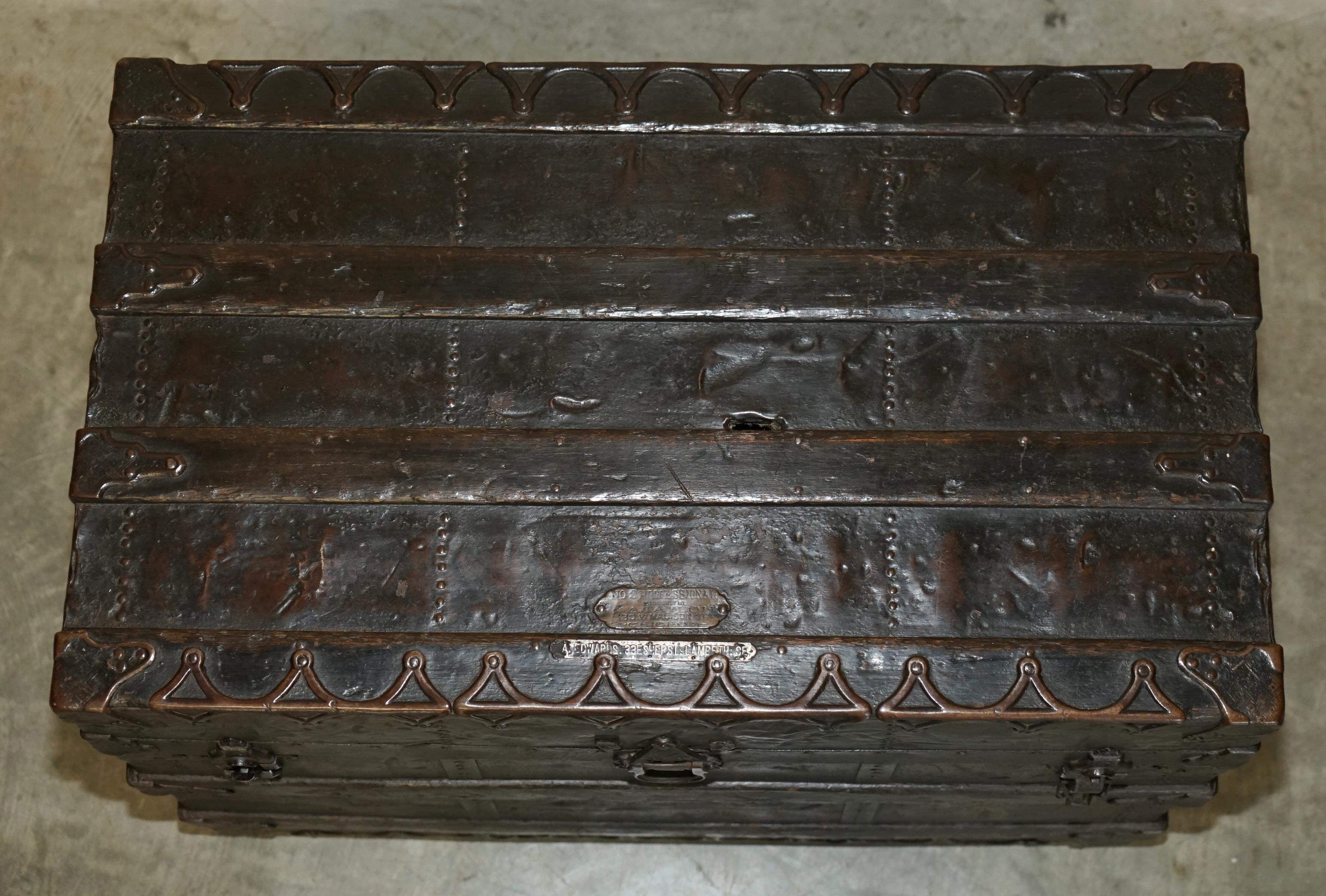 Late Victorian Antique circa 1889 American Steamer Trunk Chest by CA Taylor 130 Madison Chicago