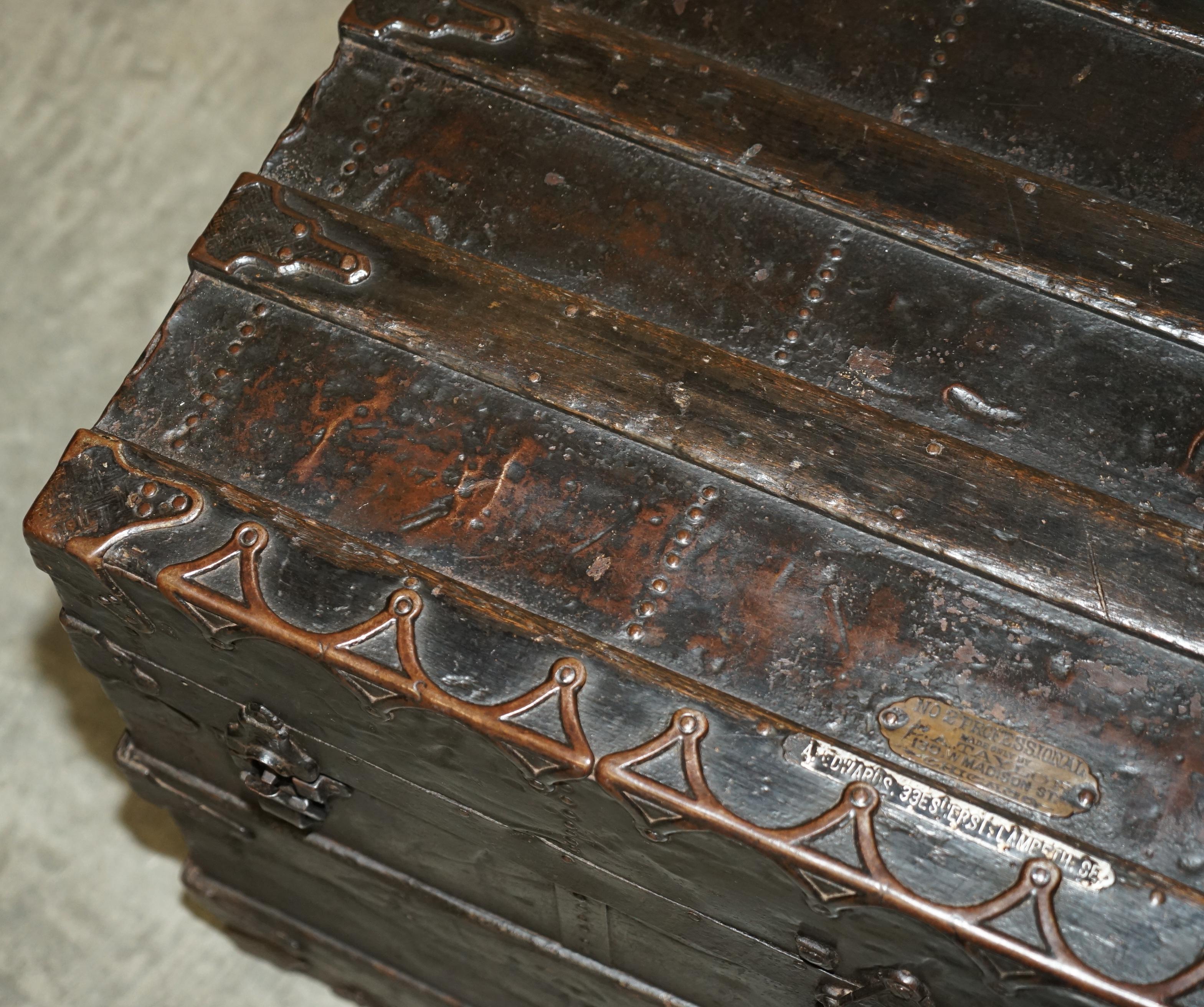 Hand-Crafted Antique circa 1889 American Steamer Trunk Chest by CA Taylor 130 Madison Chicago