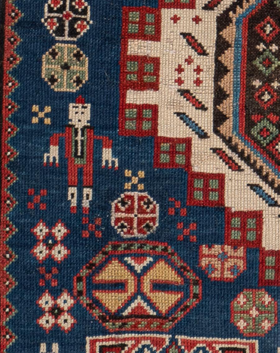 Antiker handgeknüpfter blauer kaukasischer Shirvan-Teppich aus der Zeit um 1890 im Angebot 3