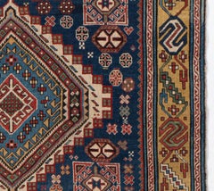 Antico tappeto caucasico blu Shirvan annodato a mano del 1890 circa