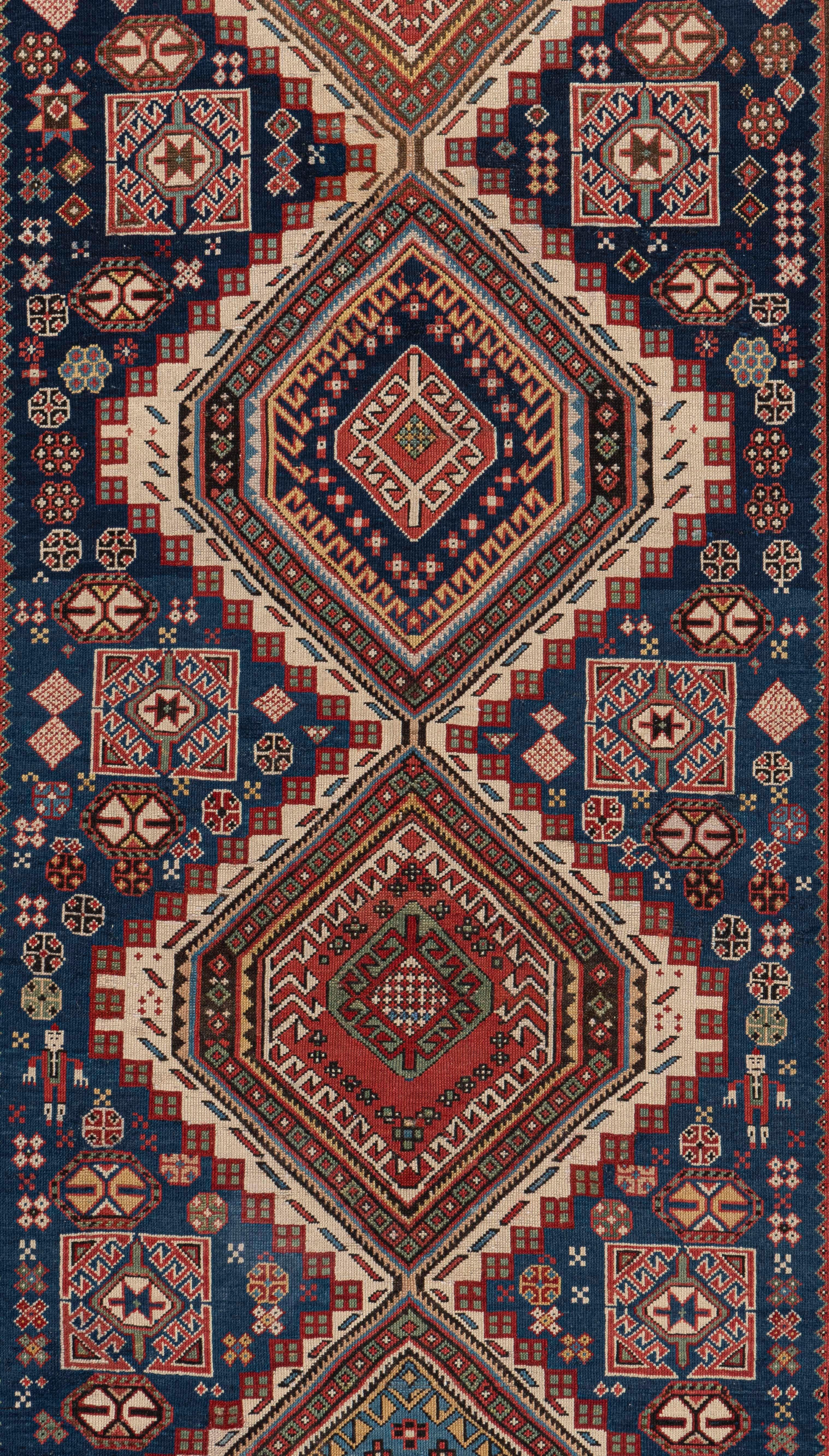 Antiker handgeknüpfter blauer kaukasischer Shirvan-Teppich aus der Zeit um 1890 (Kaukasisch) im Angebot
