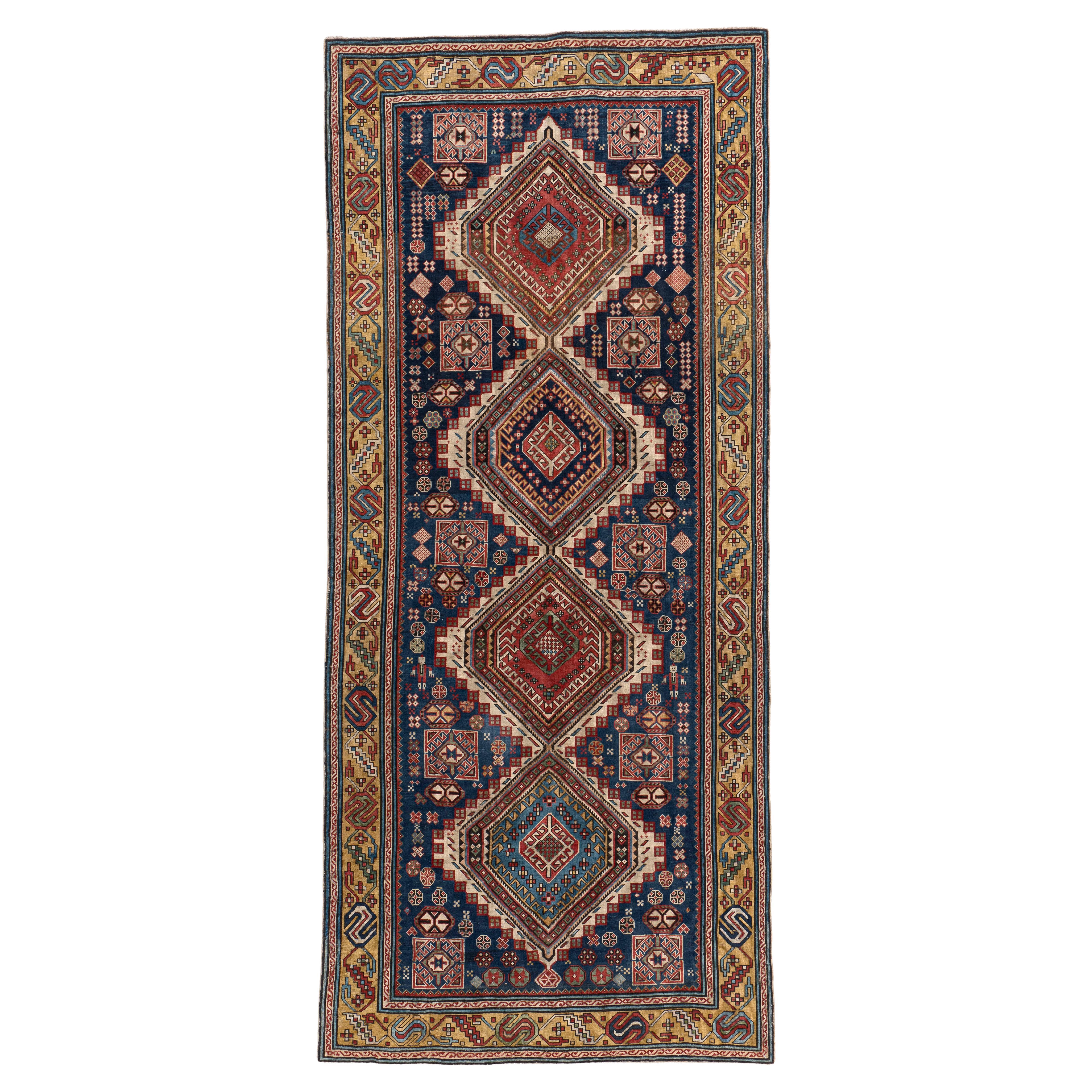 Antique Circa 1890 Blue Caucasian Shirvan Hand Knotted Rug