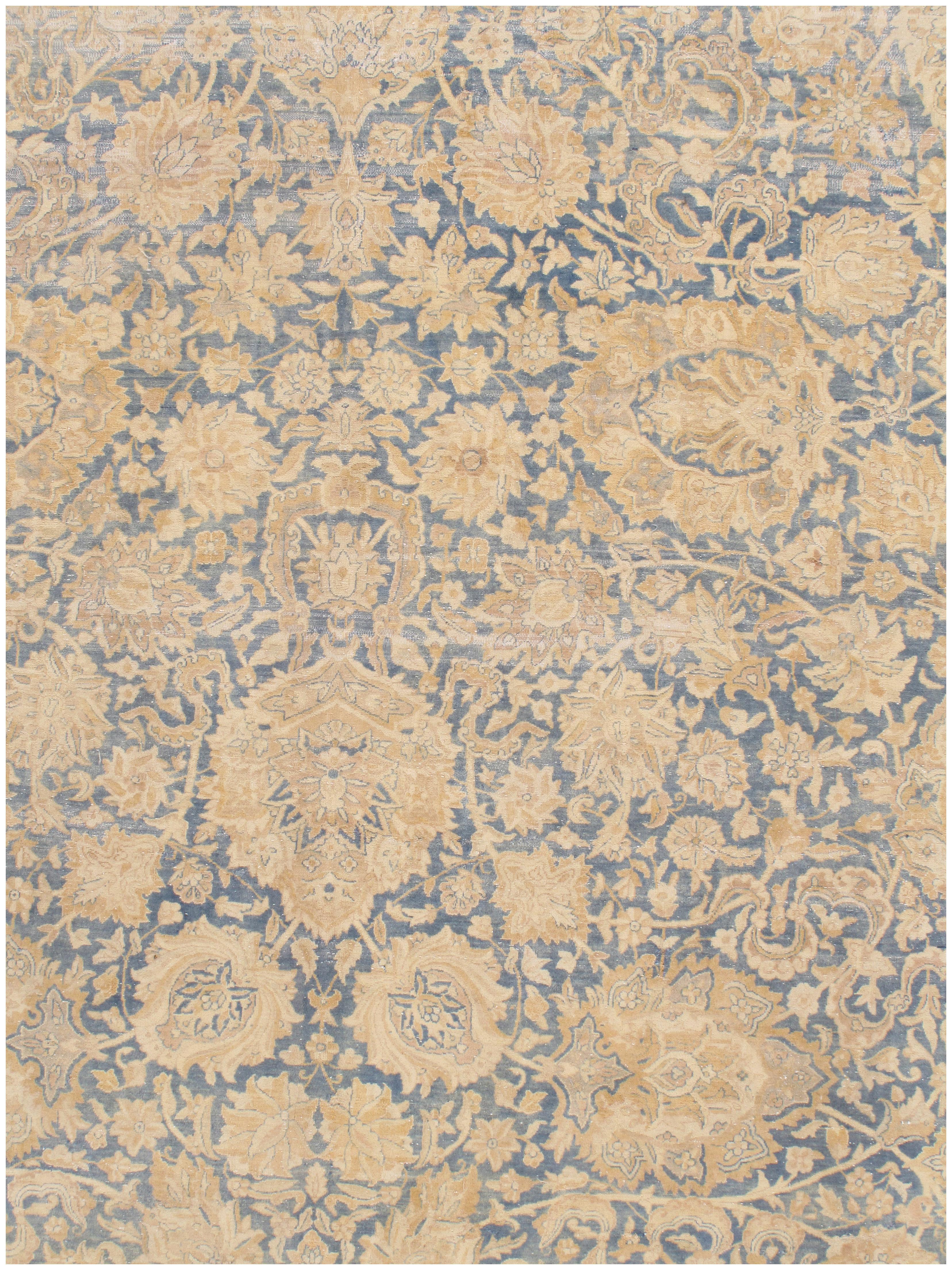 Antique Circa 1890 Blue Lightly Distressed Persian Kirman Rug, 9'10 x 13' en vente 5