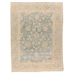 Antique Circa 1890 Blue Lightly Distressed Persian Kirman Rug, 9
10 x 13
