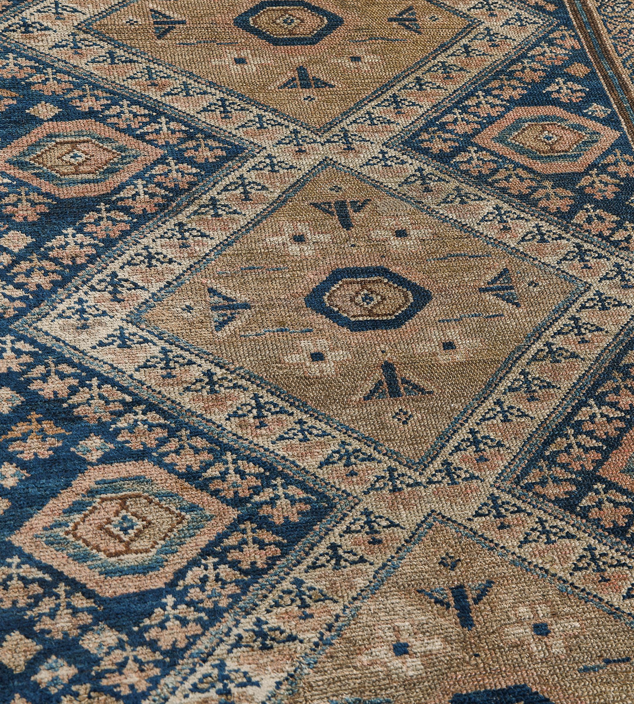 Hand-Knotted Antique Circa-1890 Brown Wool Angular Floral Vine Persian Malayer Runner For Sale