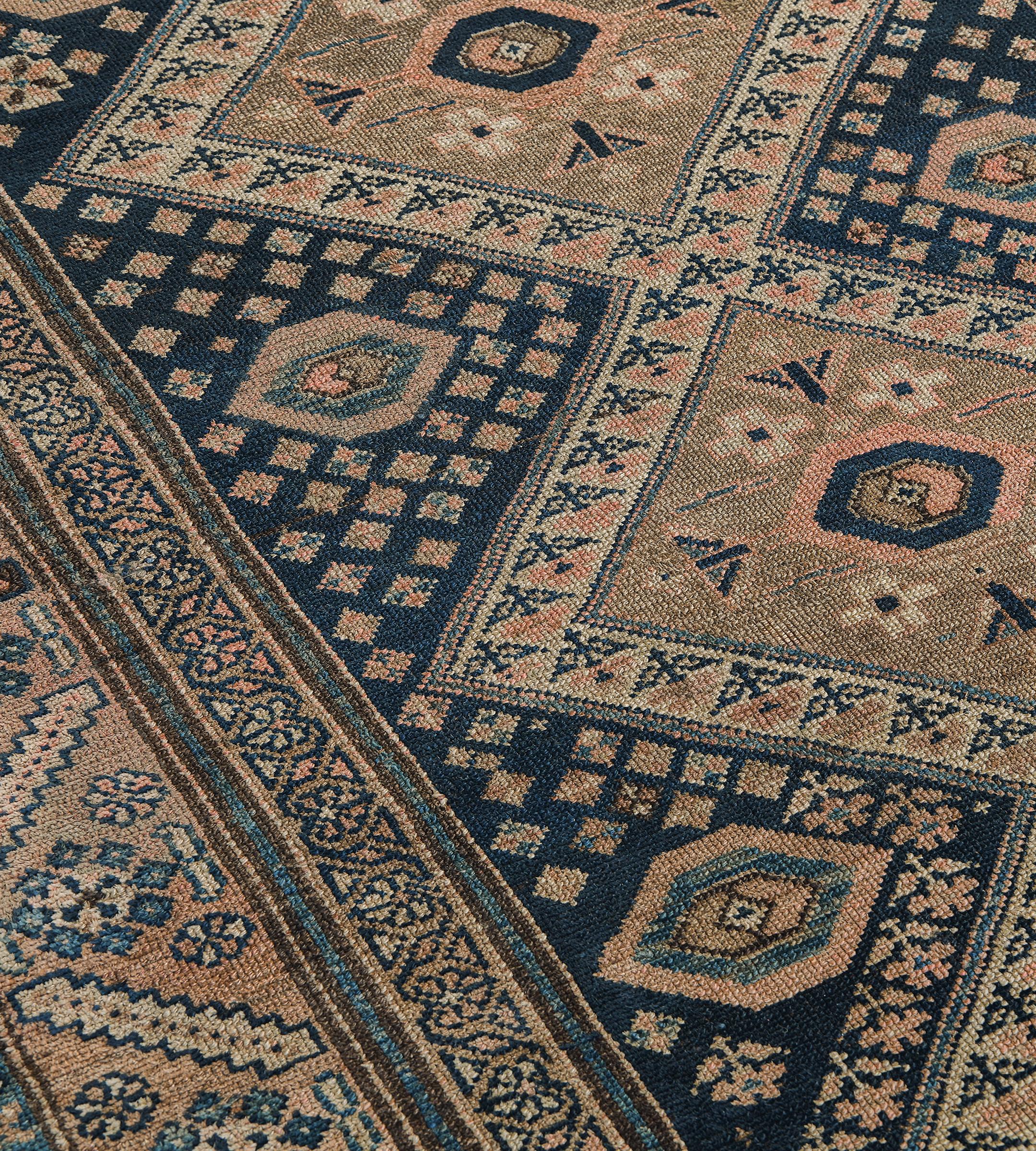 Antique Circa-1890 Brown Wool Angular Floral Vine Persian Malayer Runner In Good Condition For Sale In West Hollywood, CA