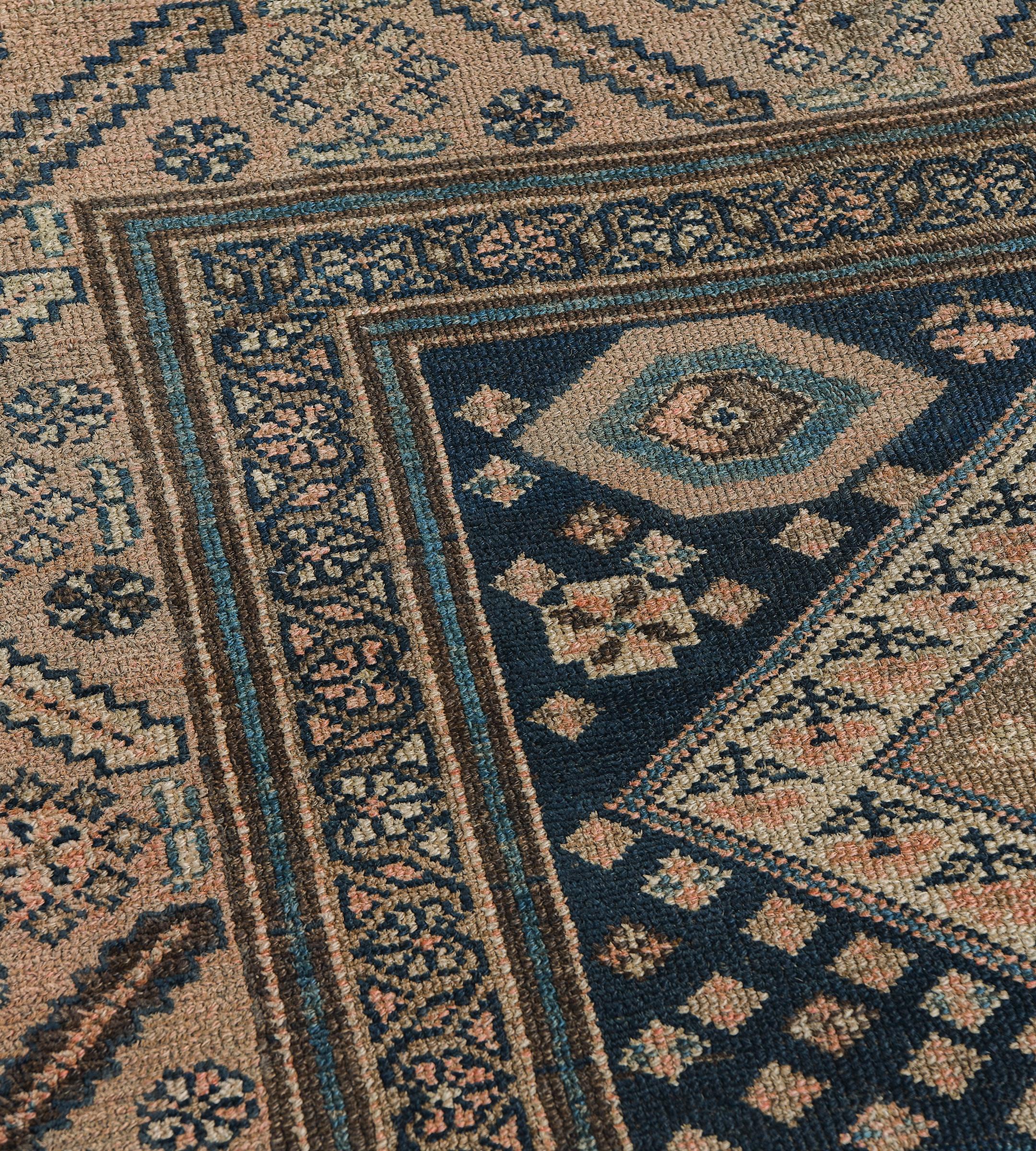 19th Century Antique Circa-1890 Brown Wool Angular Floral Vine Persian Malayer Runner For Sale