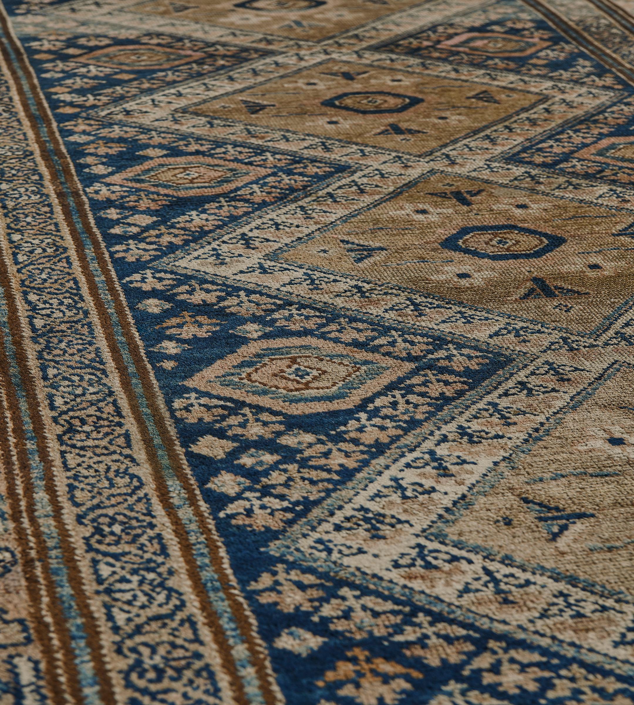 Antique Circa-1890 Brown Wool Angular Floral Vine Persian Malayer Runner For Sale 1