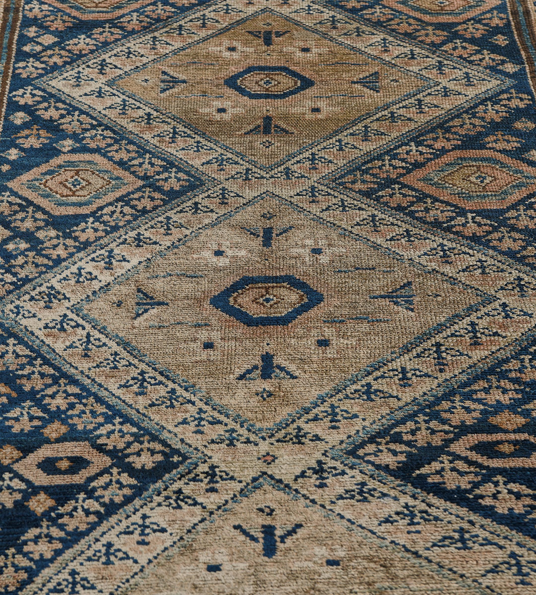 Antique Circa-1890 Brown Wool Angular Floral Vine Persian Malayer Runner For Sale 2