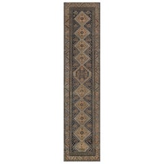 Antique Circa-1890 Brown Wool Angular Floral Vine Persian Malayer Runner