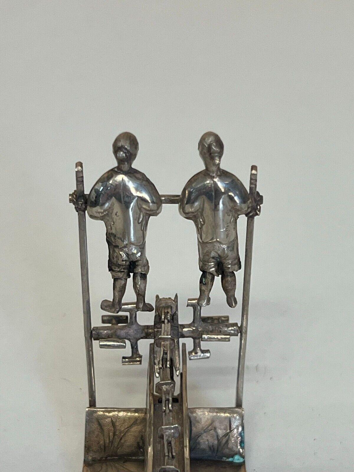 ANTIQUE CIRCA 1890 CHINESE STERLiNG SILVER STATUE OF MEN PEDDLING WITH A CHAIN For Sale 5