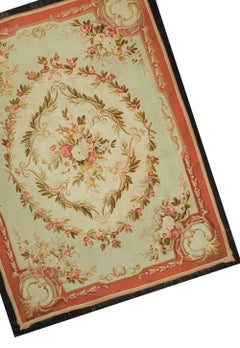 Antique Circa 1890 Green French Aubusson Rug, 8' x 9'