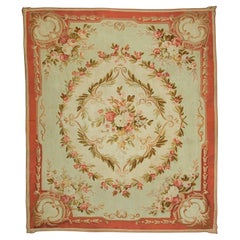 Antique Circa 1890 Green French Aubusson Rug, 8
 x 9
