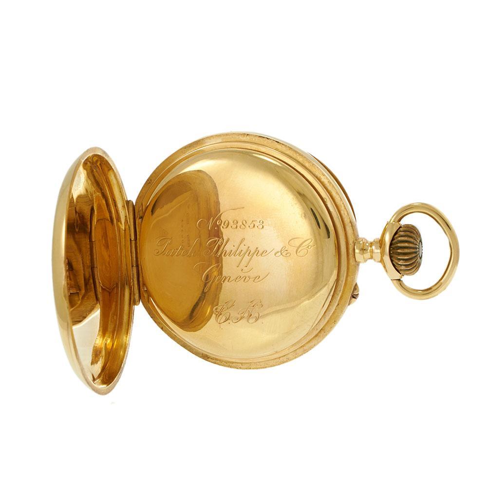 An exceptional example of 19th-century haute horology, this antique Patek Philippe pocket watch dates to circa 1890 and showcases the brand’s early mastery of both engineering and aesthetics. The large 54mm open-faced case is crafted entirely from