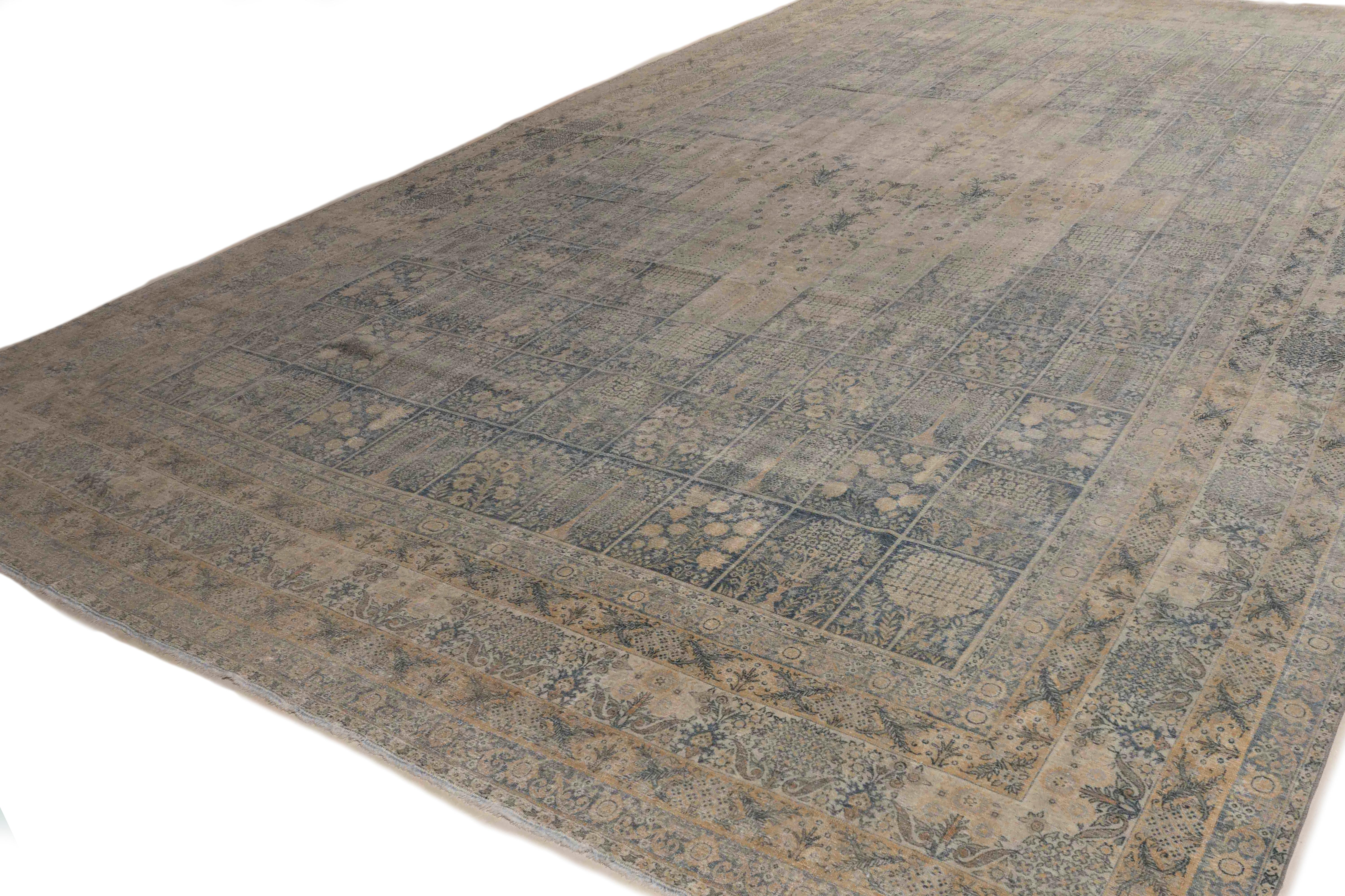 Antiker persischer Kerman-Handgeknüpfter Wollteppich aus der Zeit um 1890, blau, 11'10 x 18'4 im Angebot 6
