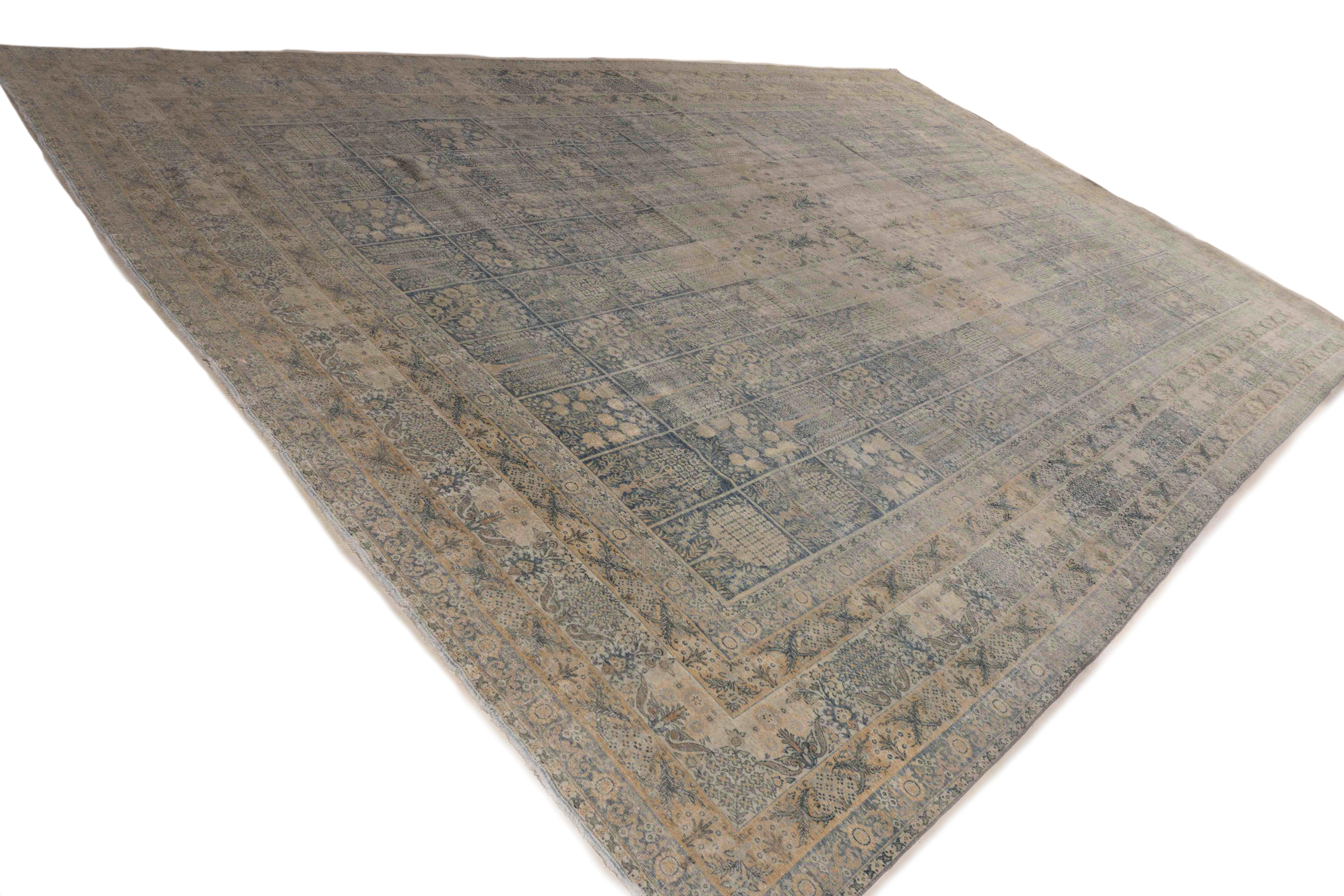 Antiker persischer Kerman-Handgeknüpfter Wollteppich aus der Zeit um 1890, blau, 11'10 x 18'4 im Angebot 7