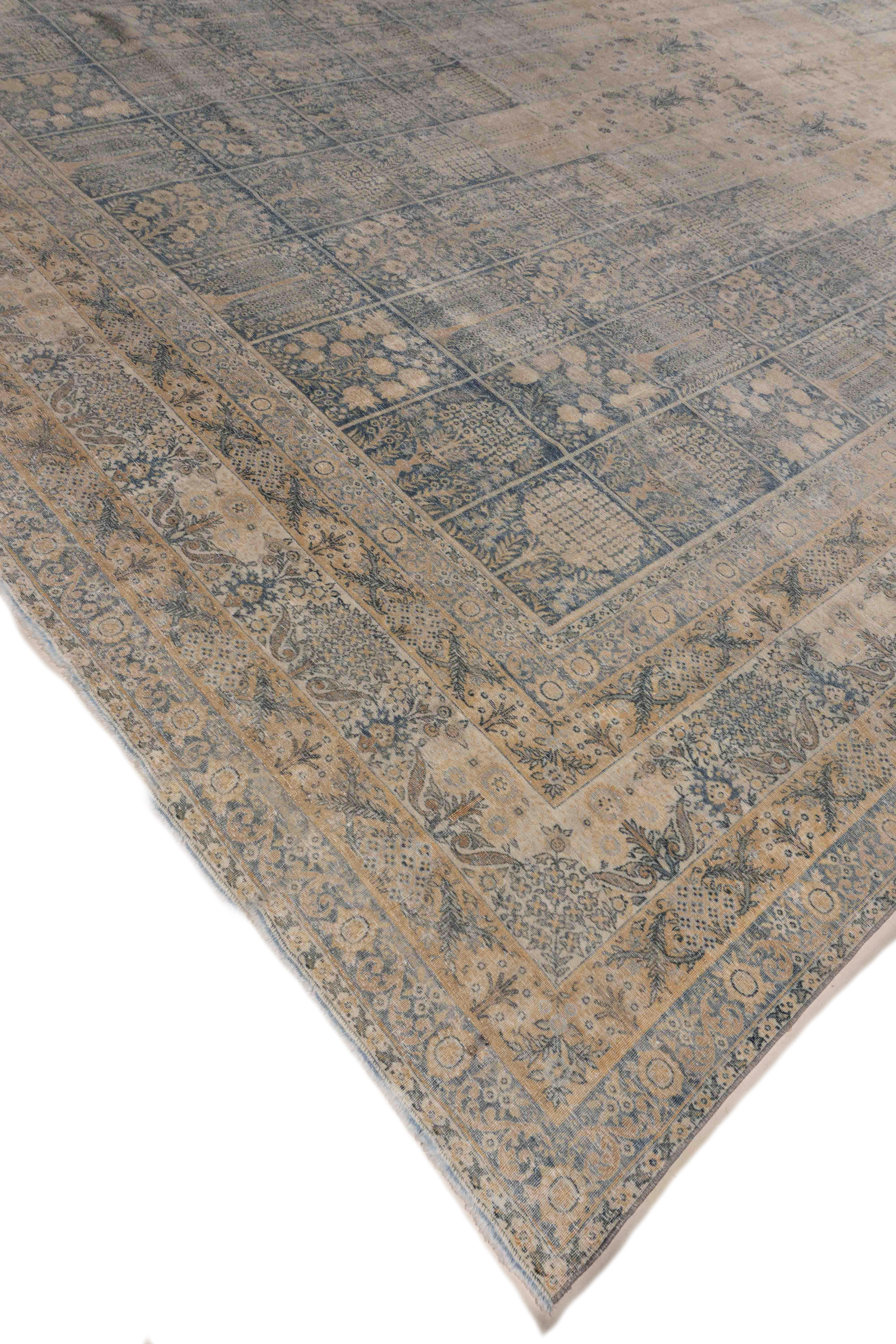 Antiker persischer Kerman-Handgeknüpfter Wollteppich aus der Zeit um 1890, blau, 11'10 x 18'4 im Angebot 12