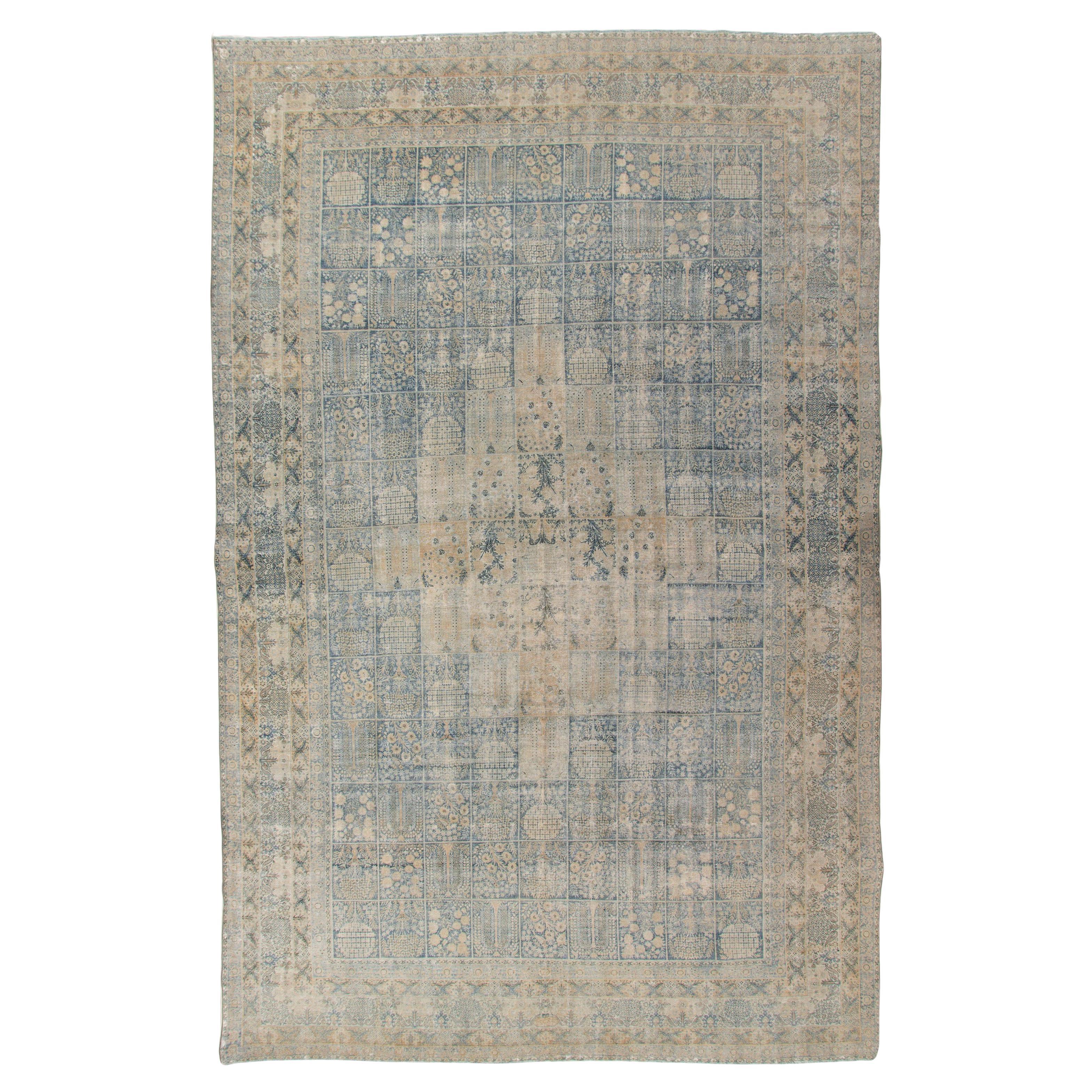 Antique Circa 1890 Persian Kerman Hand Knotted Wool Rug, Blue, 11'10 x 18'4