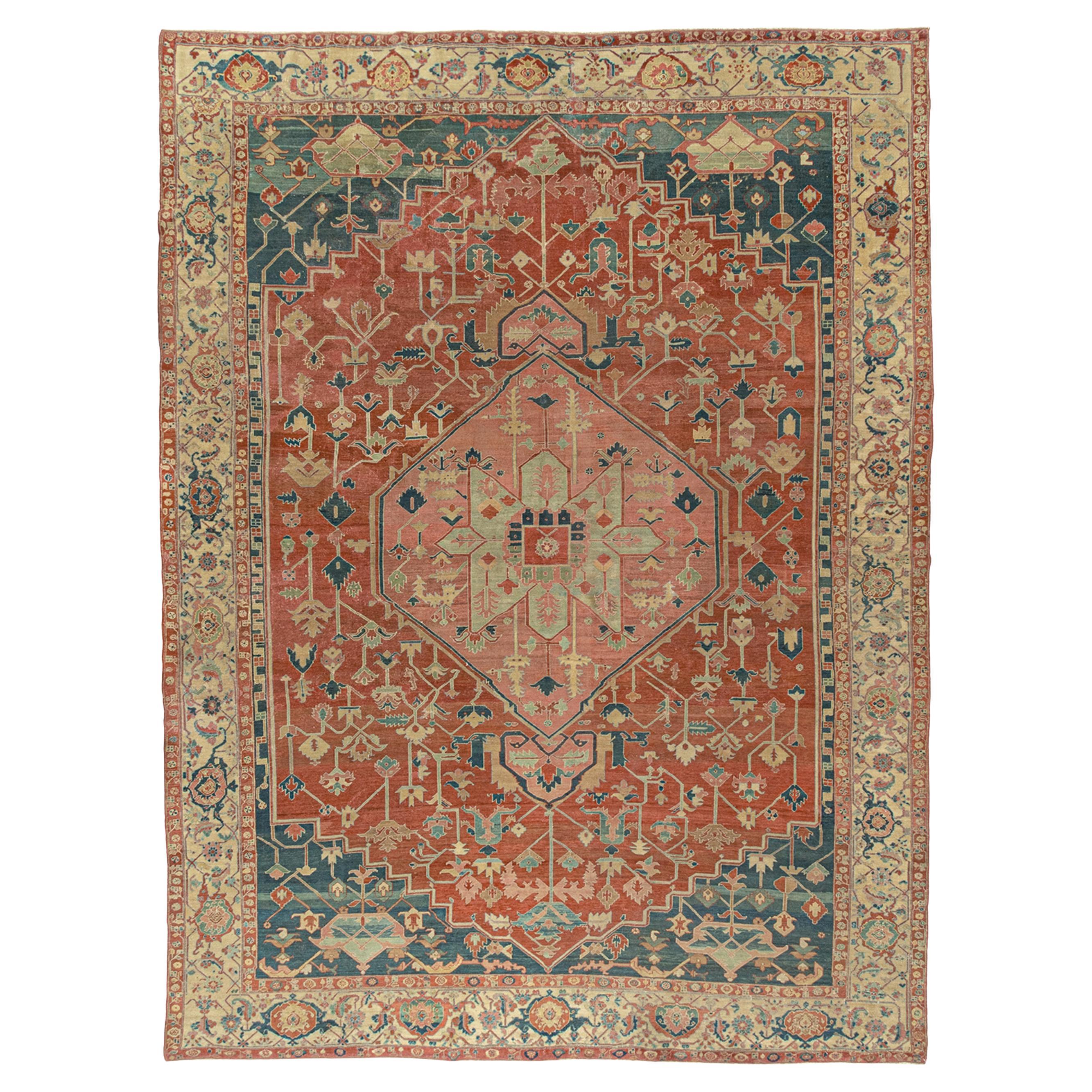 Alfombra Persa Serapi Heriz Antigua Circa 1890 Rosa, 11'4 x 15'1 en venta
