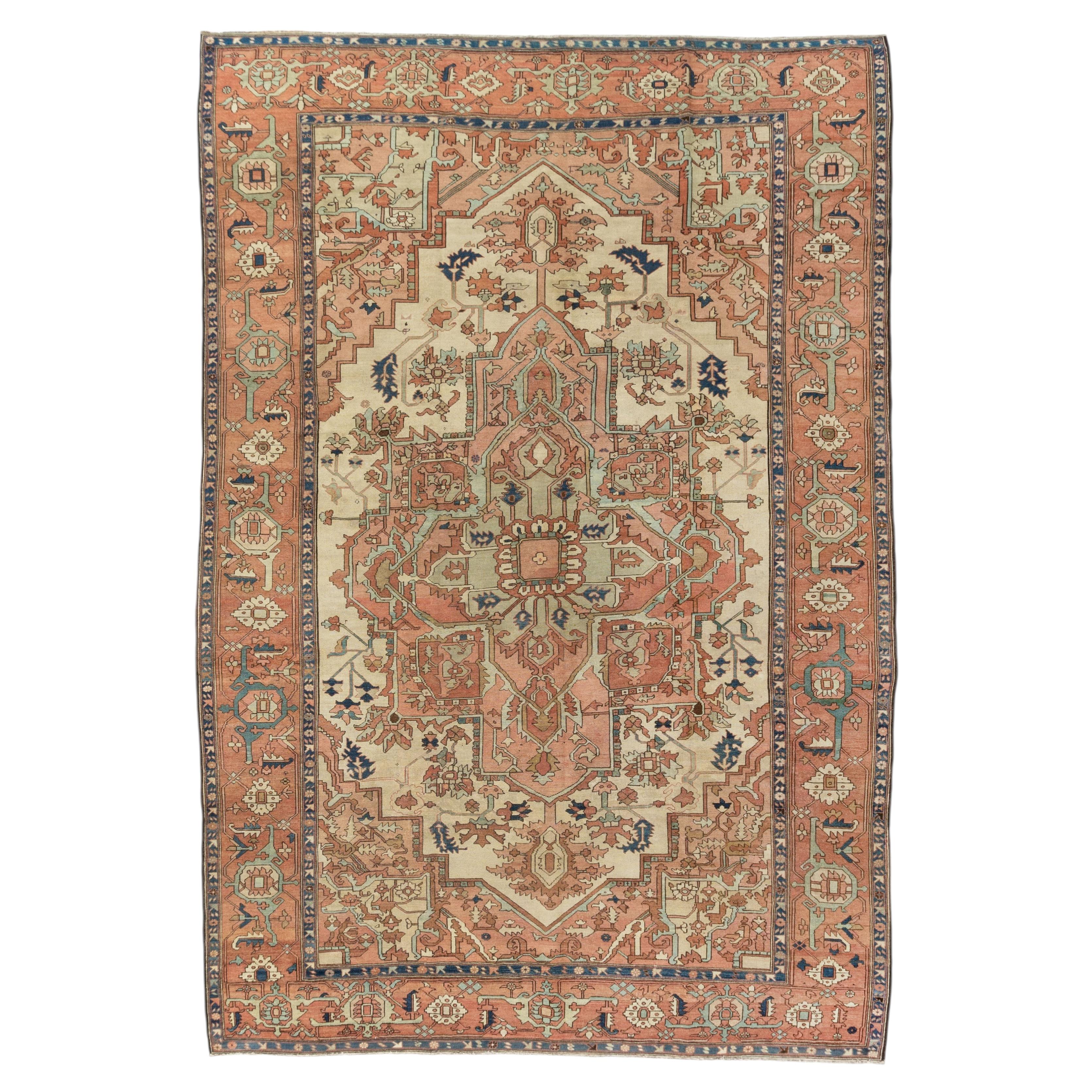Antique Circa 1890 Pink Serapi Hand Knotted Rug 9'3 X 13'5