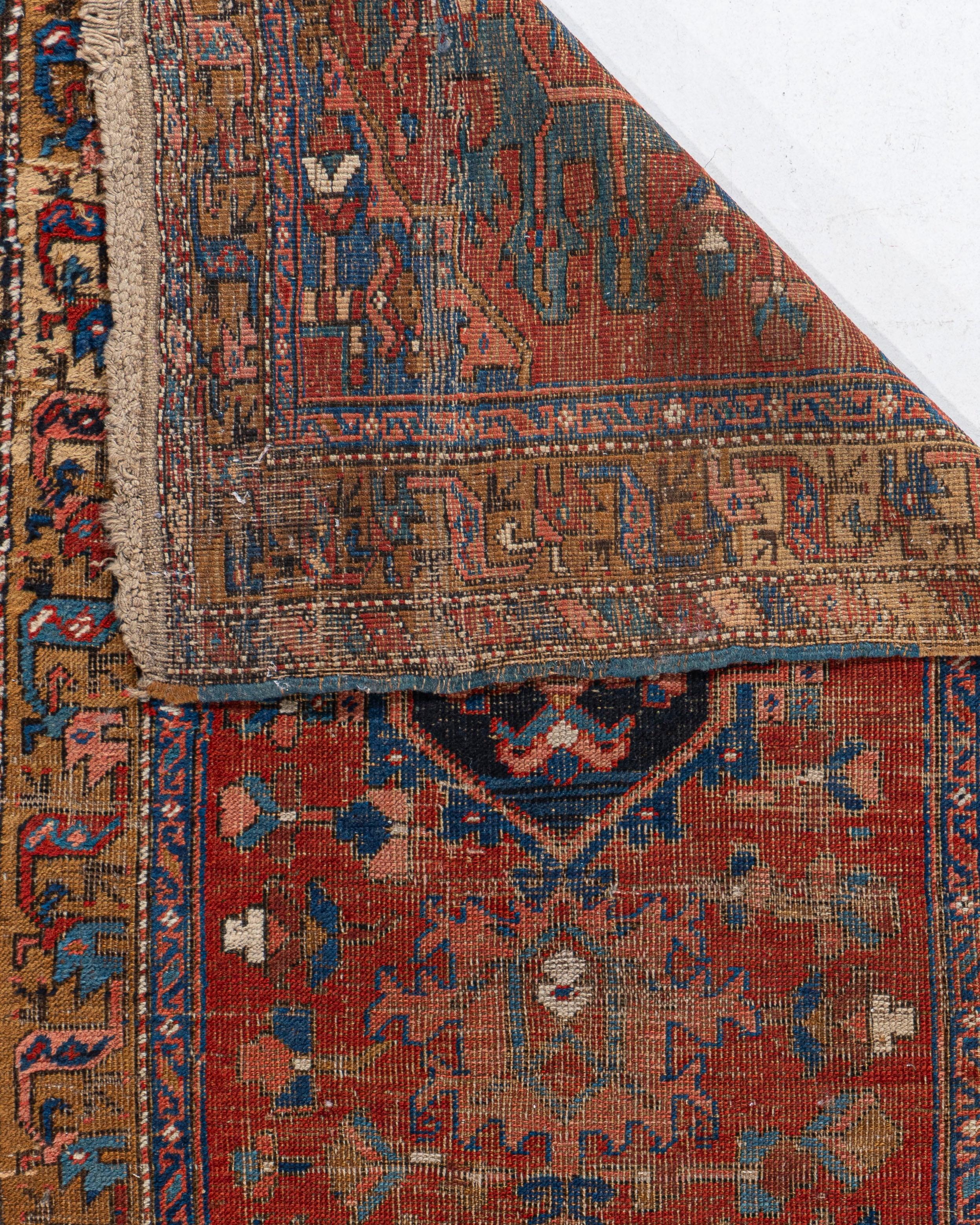 Antike CIRCA 1890 Distressed Red Persian Kurdish Hand Knotted Läufer (Handgeknüpft) im Angebot