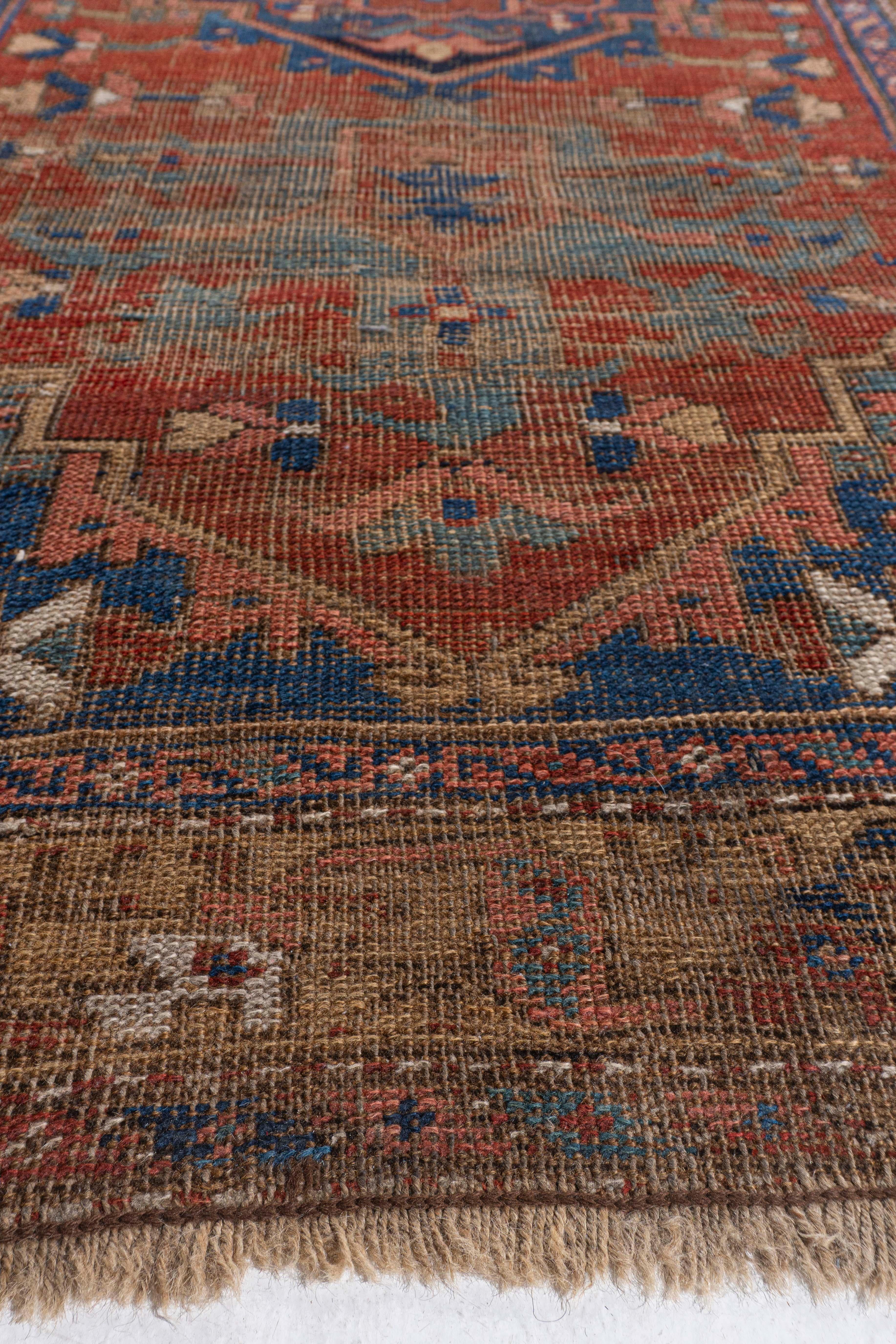 Antike CIRCA 1890 Distressed Red Persian Kurdish Hand Knotted Läufer (19. Jahrhundert) im Angebot