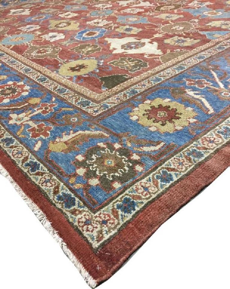 10'5 x 14'2. Die überwiegende Mehrheit der Sultanabad-Teppiche weist Allover-Muster auf krapprotem Grund auf, die mehr oder weniger floralen Ursprungs sind und großzügig mit zeitvergilbten Tönen gezeichnet wurden. Sultanabad-Teppiche sind die