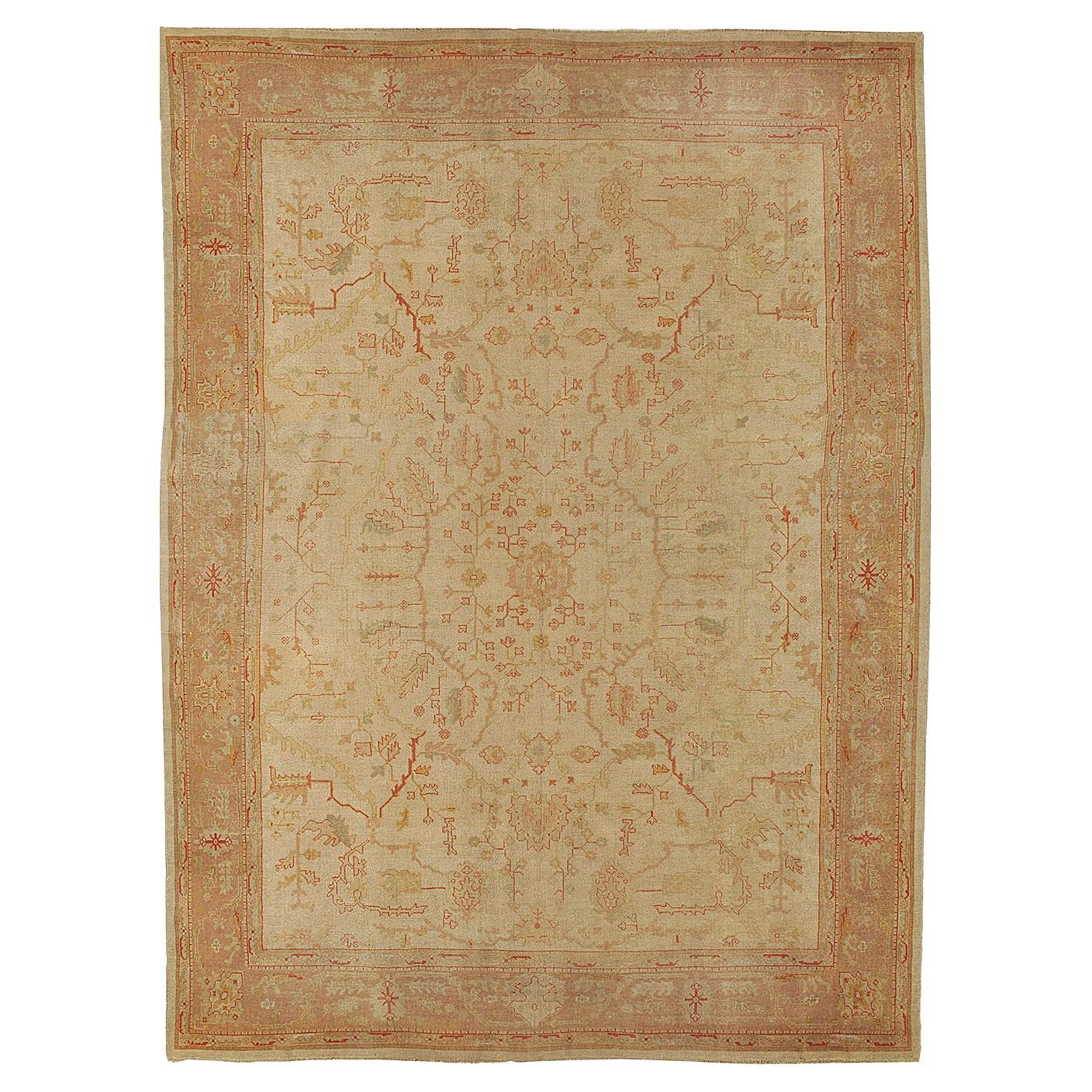 Antique Circa 1890 Tan Turkish Oushak Rug