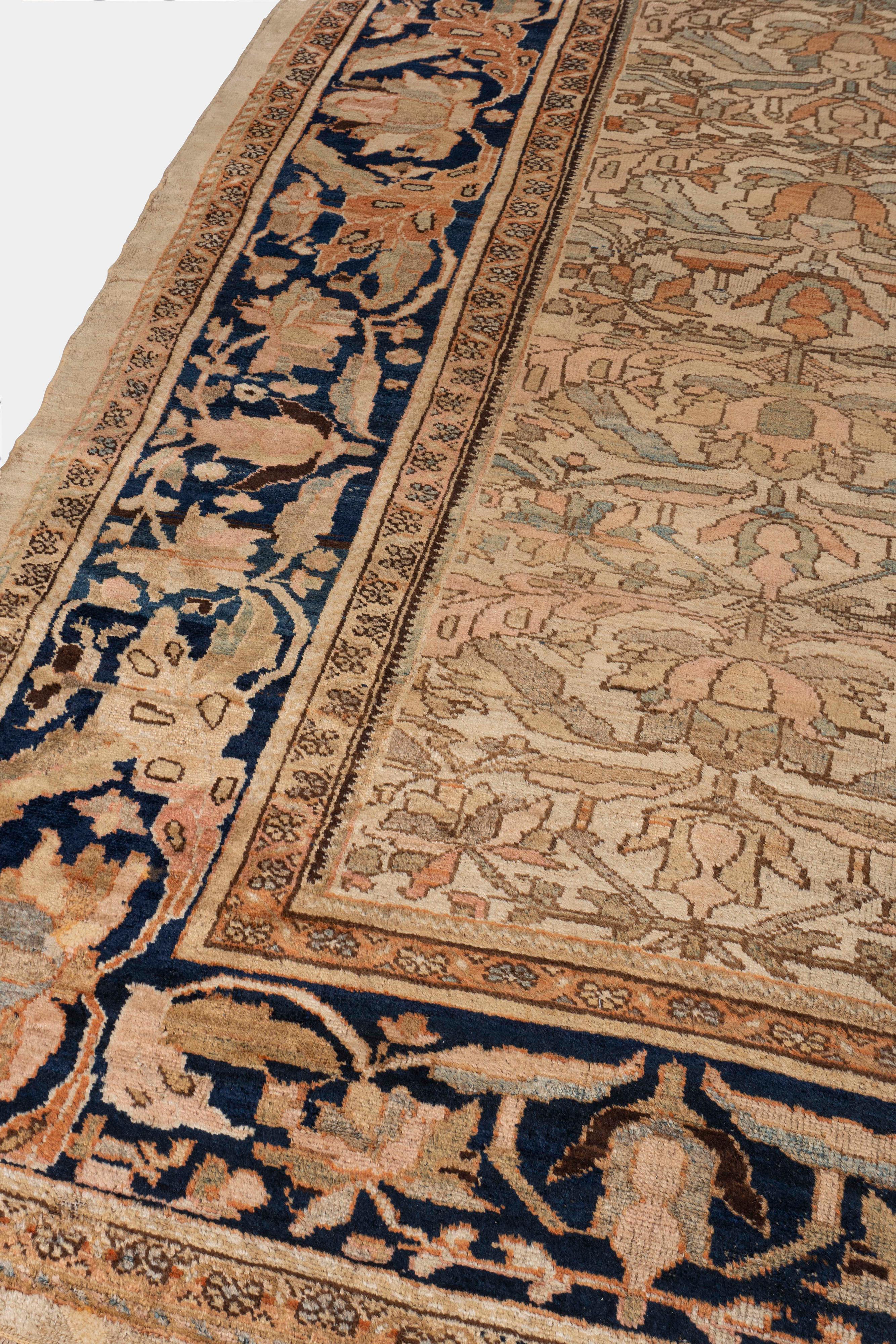 Antiker handgeknüpfter Malayer-Teppich in Taupe, um 1890, 11'2 X 18' im Zustand „Gut“ im Angebot in New York, NY