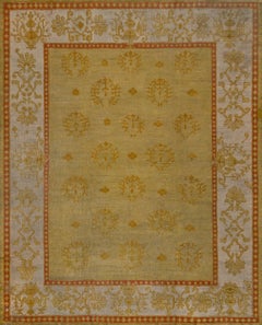 Antique Circa-1890 Wool Pistachio-Green Floral Wool Hand-Knotted Oushak Rug