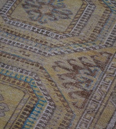 Antique Ghordes Rug, Hand-Knotted Wool, Golden-Yellow, Turkey, 1890