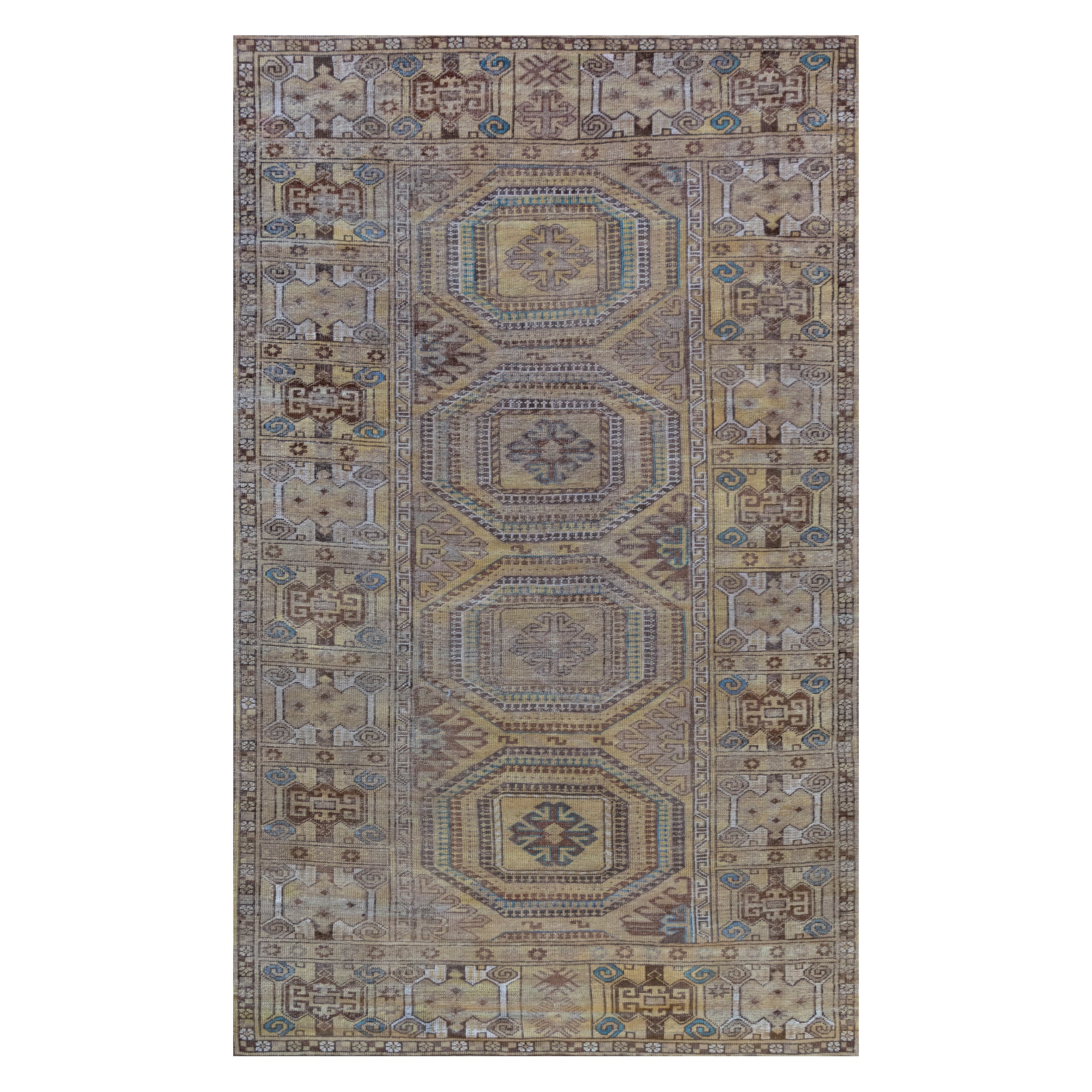 Antico tappeto Ghordes in lana gialla del 1890 circa in vendita