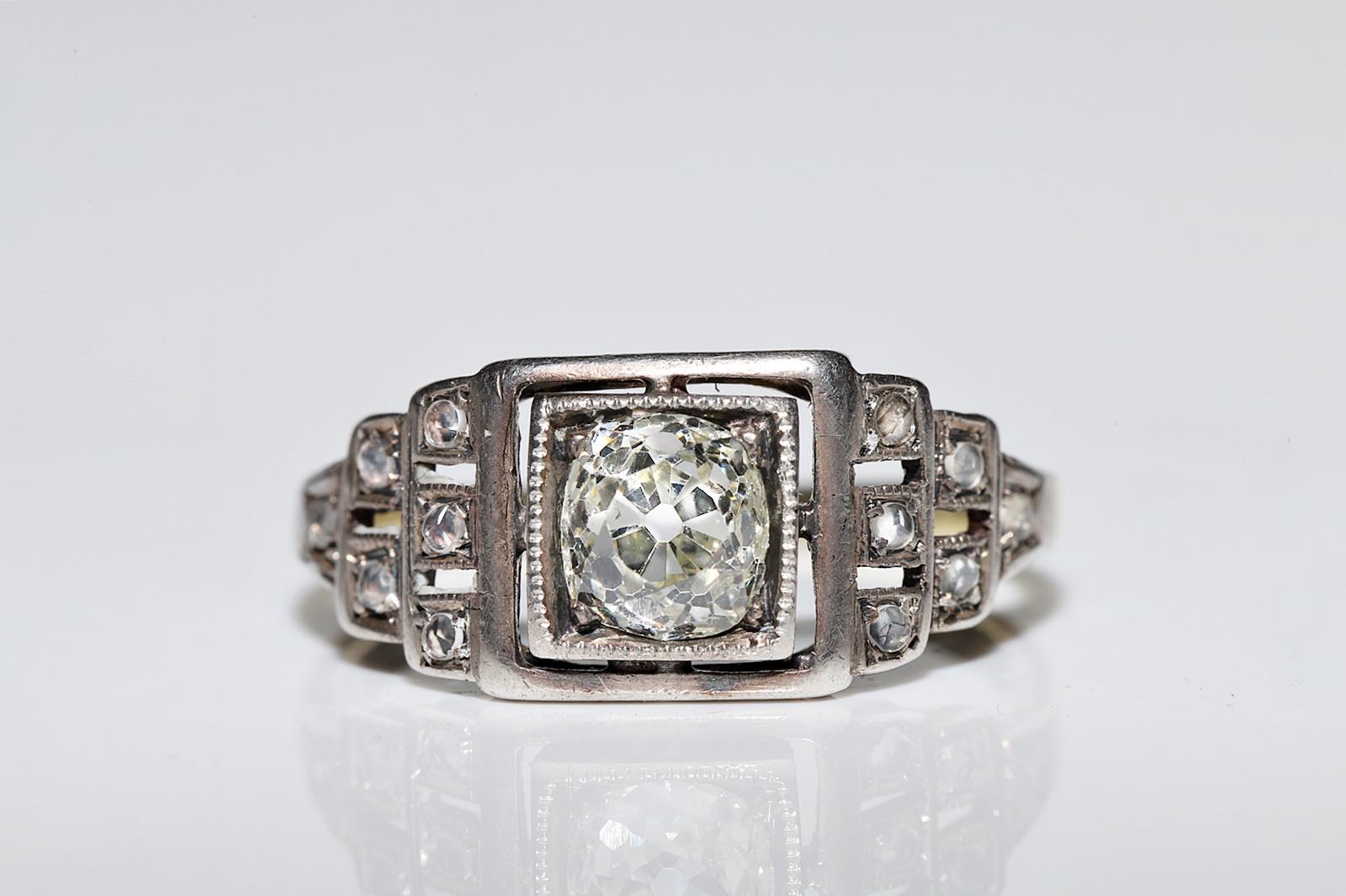 Antico circa 1890  Oro 14k Argento A. Silver Diamante naturale  Anello solitario in vendita 4