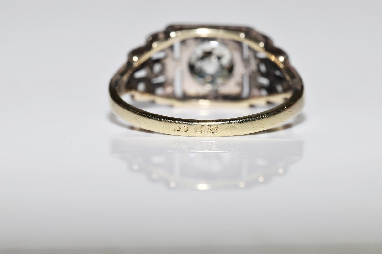 Antike CIRCA 1890er Jahre  14k Gold Platin Silber natürlicher Diamant  Solitär-Ring im Angebot 5