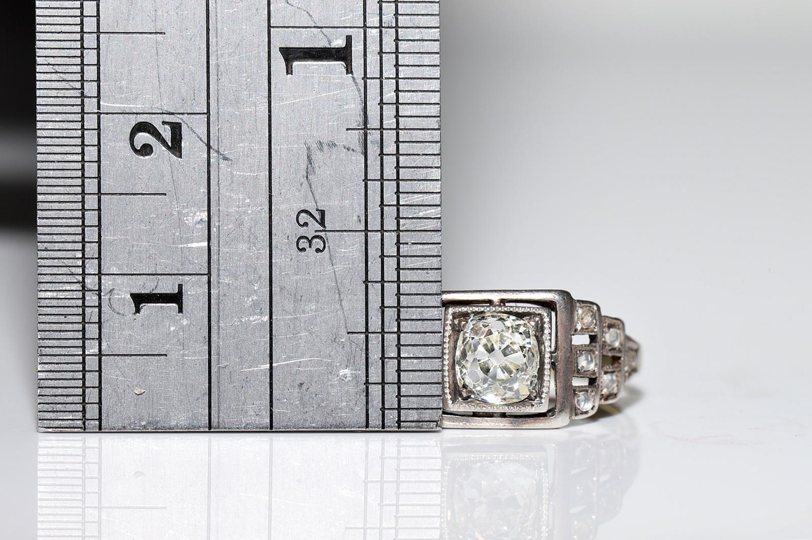 Antico circa 1890  Oro 14k Argento A. Silver Diamante naturale  Anello solitario in vendita 7