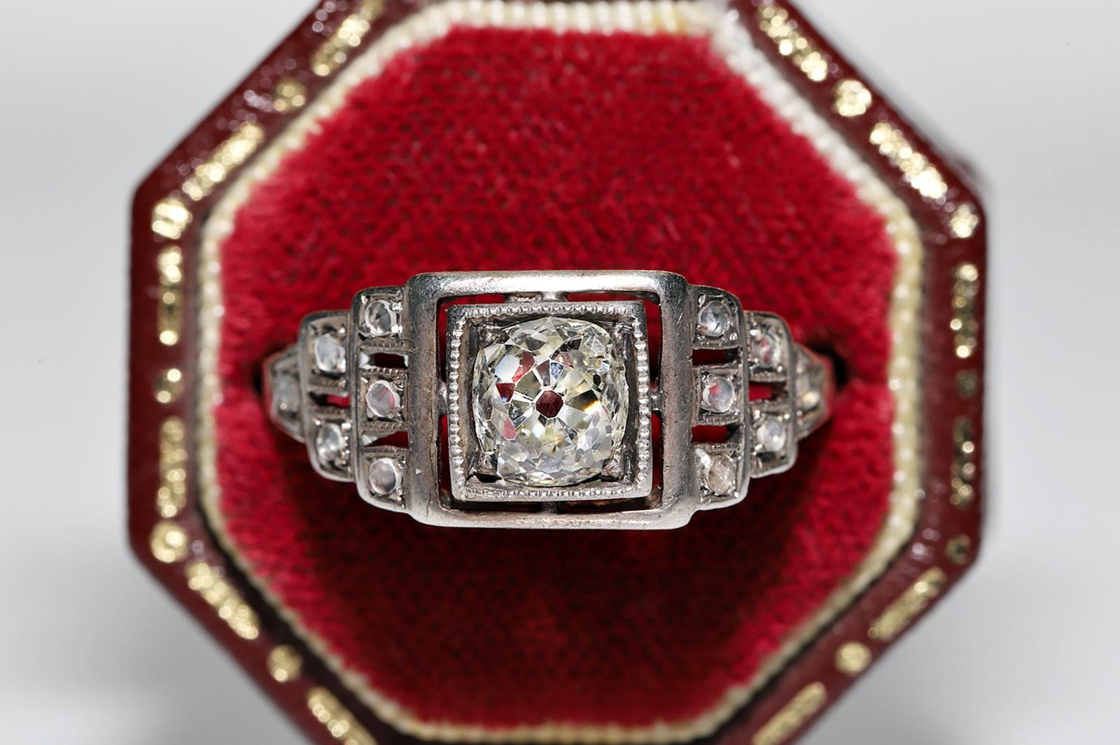 Taglio vecchia miniera Antico circa 1890  Oro 14k Argento A. Silver Diamante naturale  Anello solitario in vendita