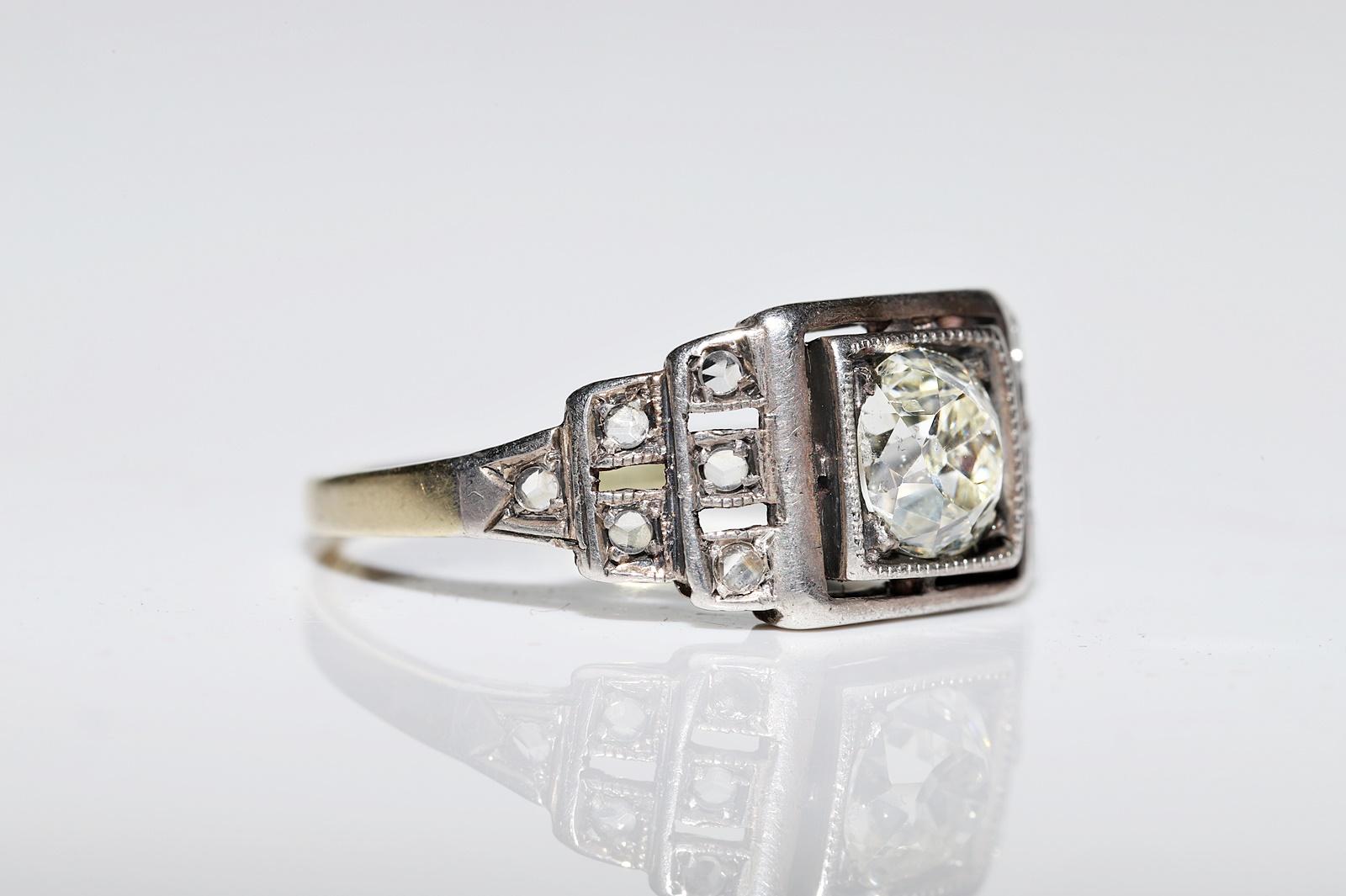 Old Mine Cut Antique Circa 1890s  14k Gold Top Silver Natural Diamond  Solitaire Ring  For Sale
