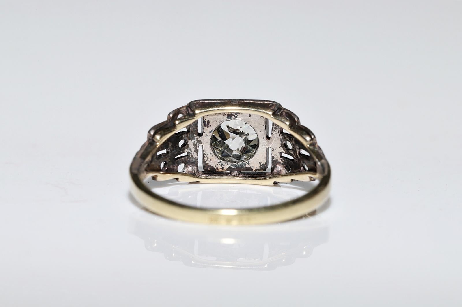Antico circa 1890  Oro 14k Argento A. Silver Diamante naturale  Anello solitario in vendita 1