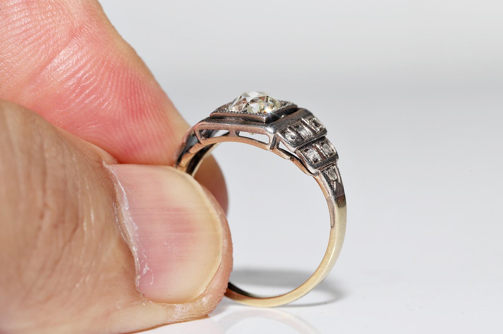 Antico circa 1890  Oro 14k Argento A. Silver Diamante naturale  Anello solitario in vendita 2