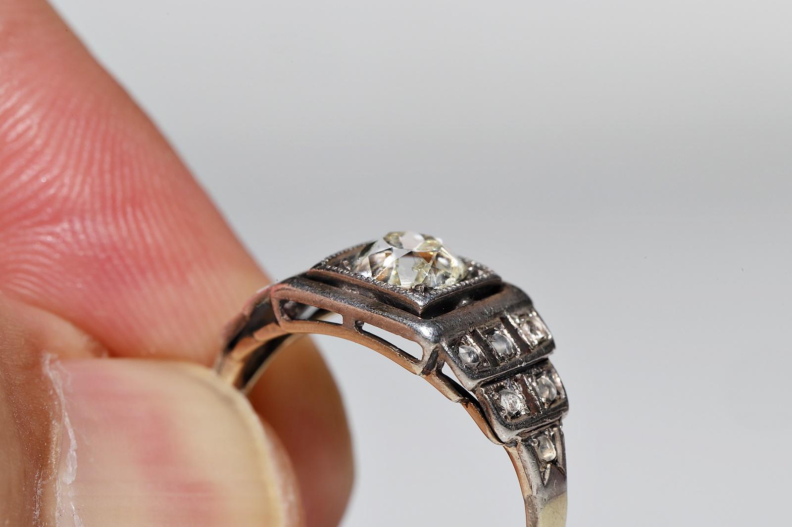 Antico circa 1890  Oro 14k Argento A. Silver Diamante naturale  Anello solitario in vendita 3