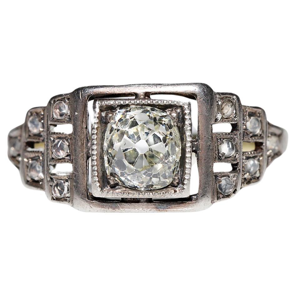 Antique des années 1890  Or 14k Top Silver Diamant naturel  Bague solitaire 