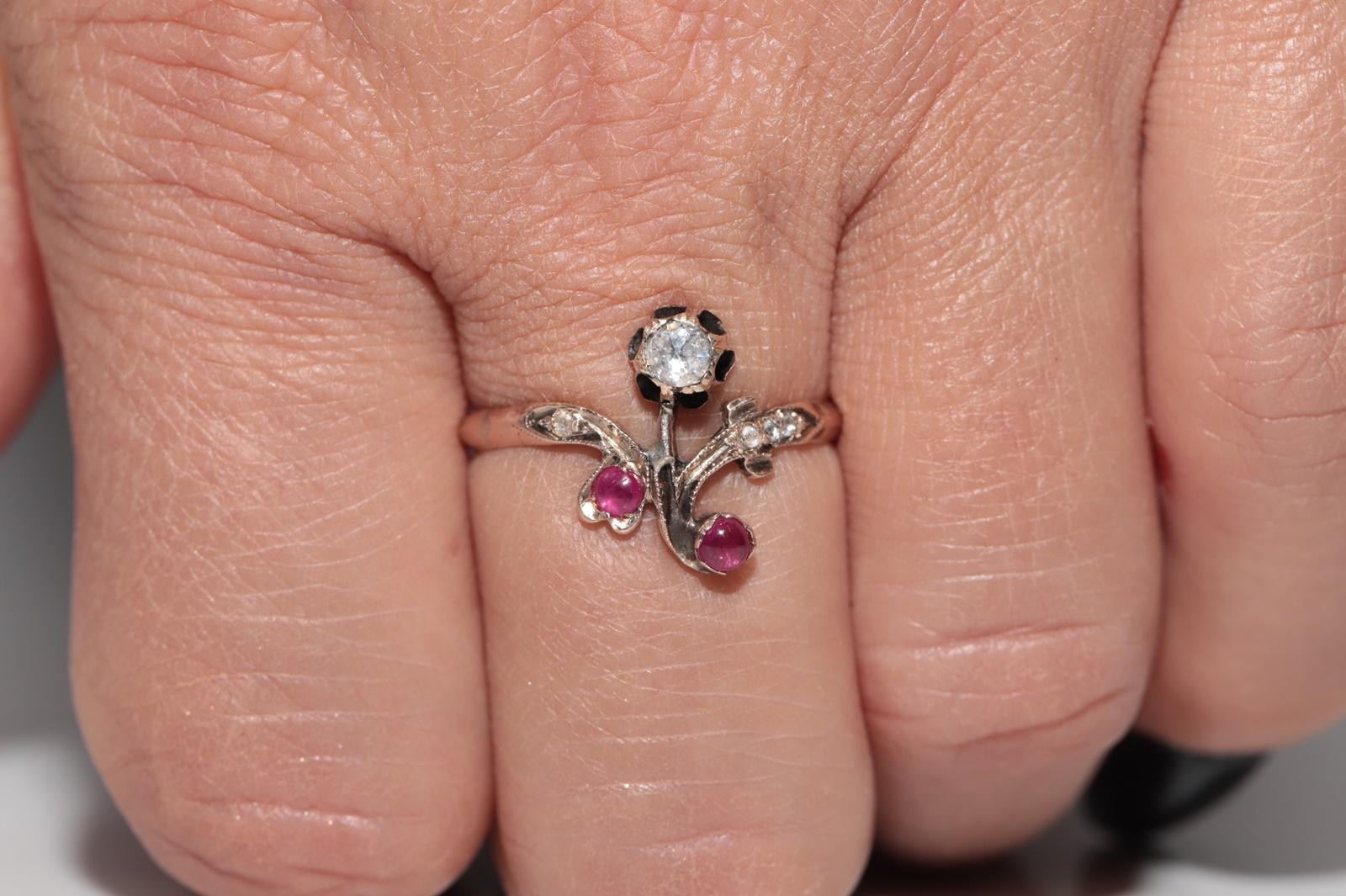 Antike CIRCA 1890s 8k Gold natürlichen Rosenschliff Diamant und Rubin dekoriert Ring im Angebot 10