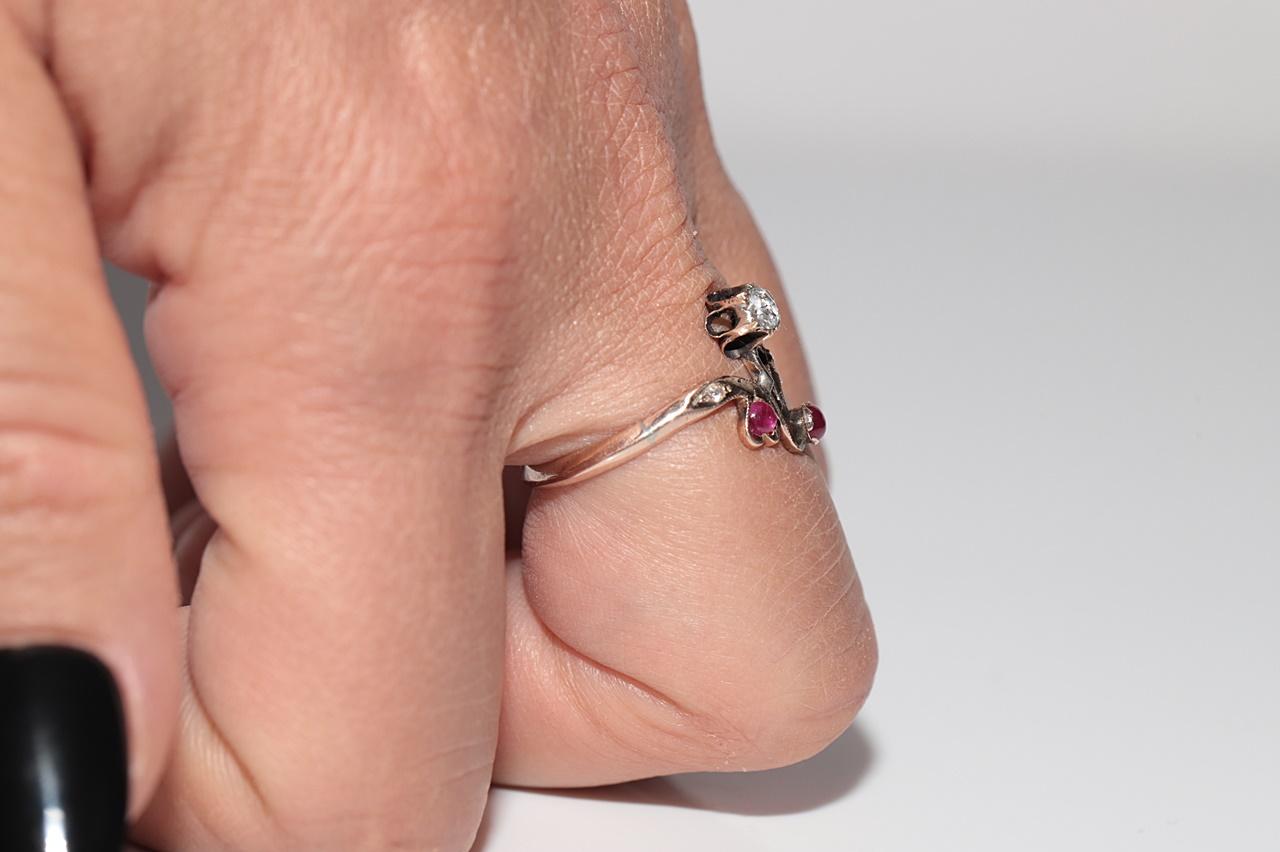 Antike CIRCA 1890s 8k Gold natürlichen Rosenschliff Diamant und Rubin dekoriert Ring im Angebot 11