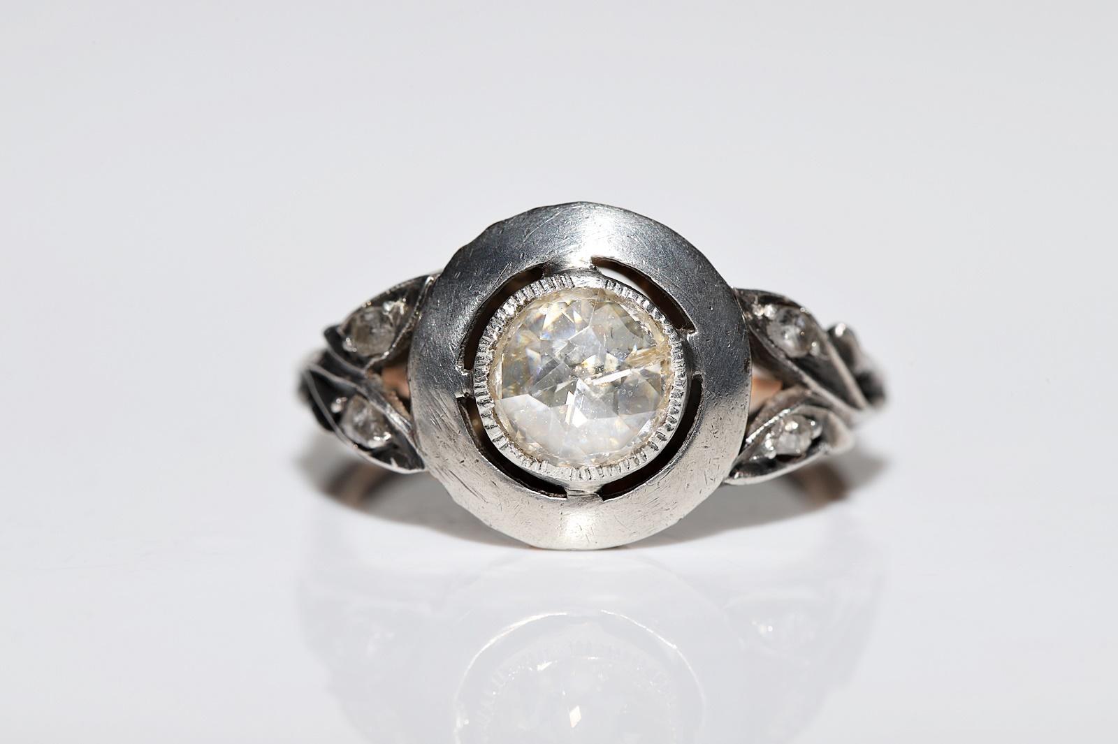 Antique Circa 1890s 8k Gold Top Silver Natural Rose Cut Diamond Solitaire Ring  In Good Condition For Sale In Fatih/İstanbul, 34