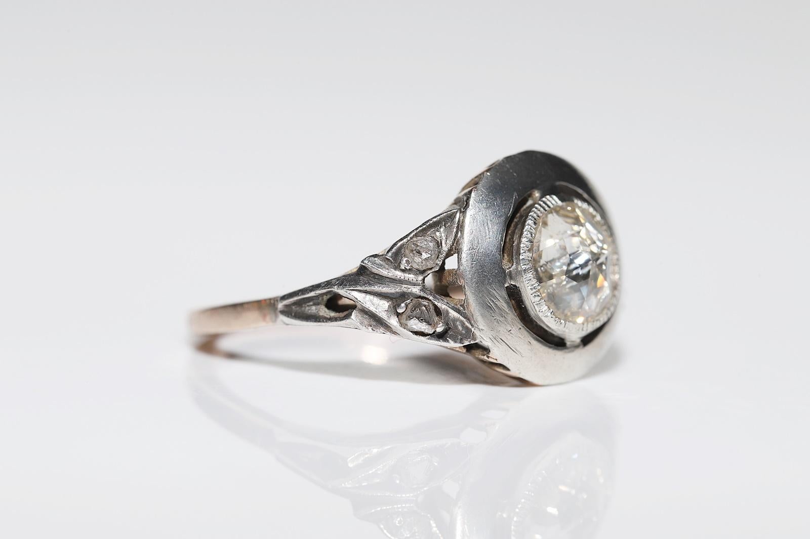 Antiker Solitär-Ring, ca. 1890er Jahre, 8k Gold Top Silber natürlicher Diamant im Rosenschliff  im Angebot 1