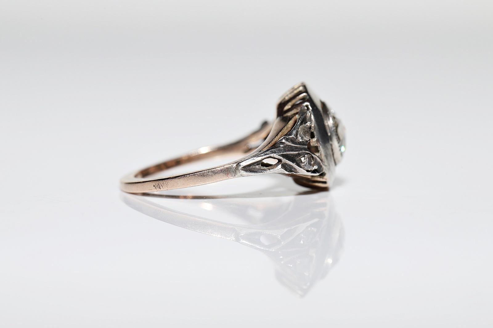 Antiker Solitär-Ring, ca. 1890er Jahre, 8k Gold Top Silber natürlicher Diamant im Rosenschliff  im Angebot 2